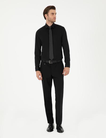 Siyah Likralı Kolay Ütülenebilir Ex. Slim Fit Basic Gömlek - 50292526019