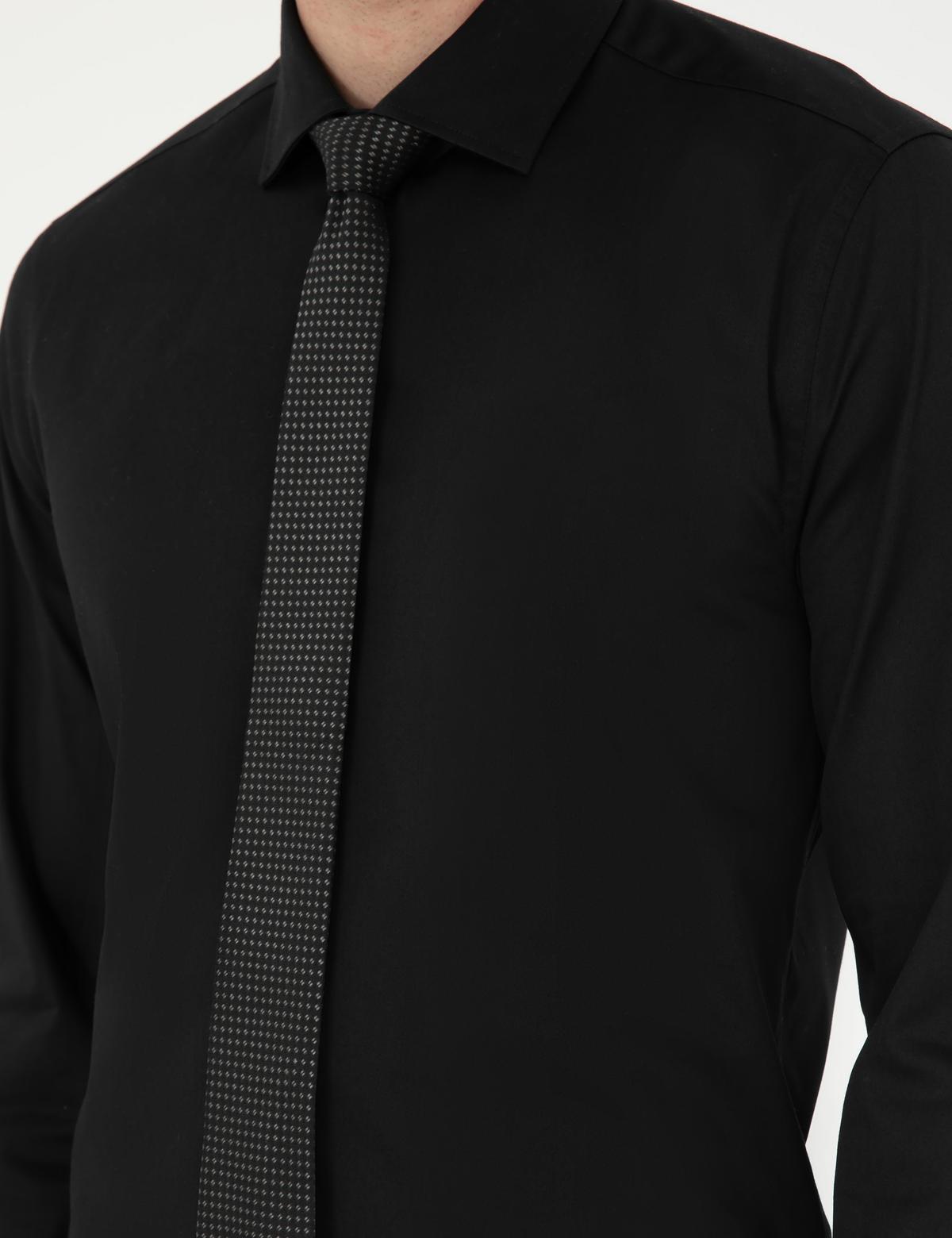 Siyah Likralı Kolay Ütülenebilir Ex. Slim Fit Basic Gömlek - 50292526019