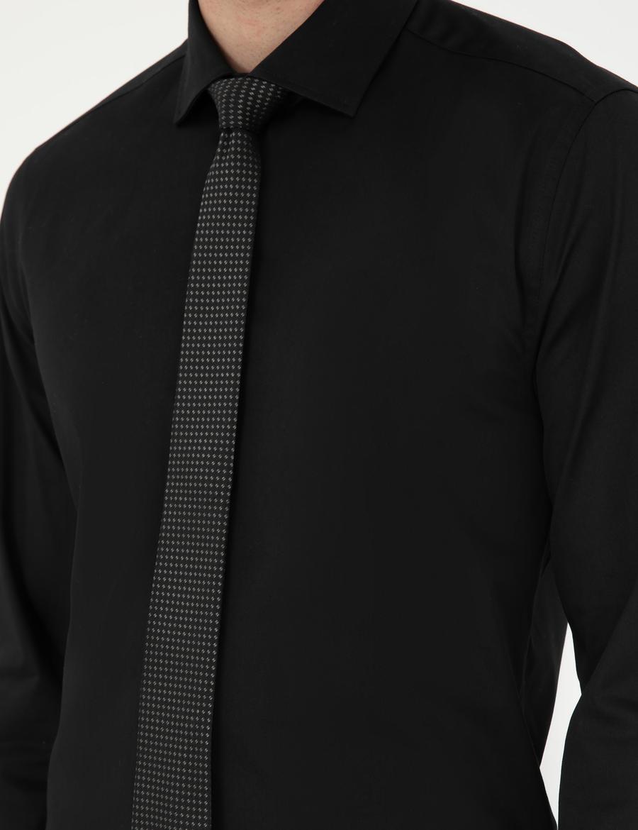 Siyah Likralı Kolay Ütülenebilir Ex. Slim Fit Basic Gömlek
