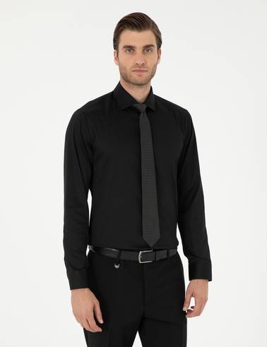 Siyah Likralı Kolay Ütülenebilir Ekstra Slim Fit Basic Gömlek