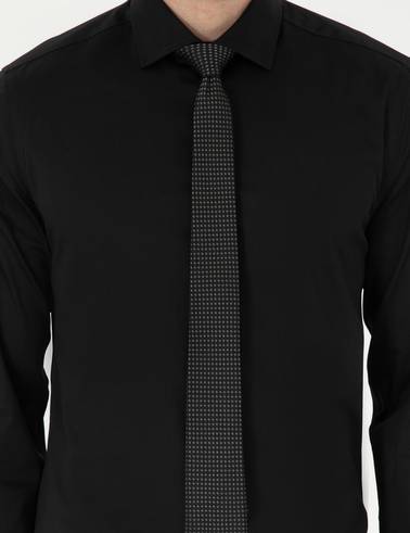 Siyah Likralı Kolay Ütülenebilir Ekstra Slim Fit Basic Gömlek