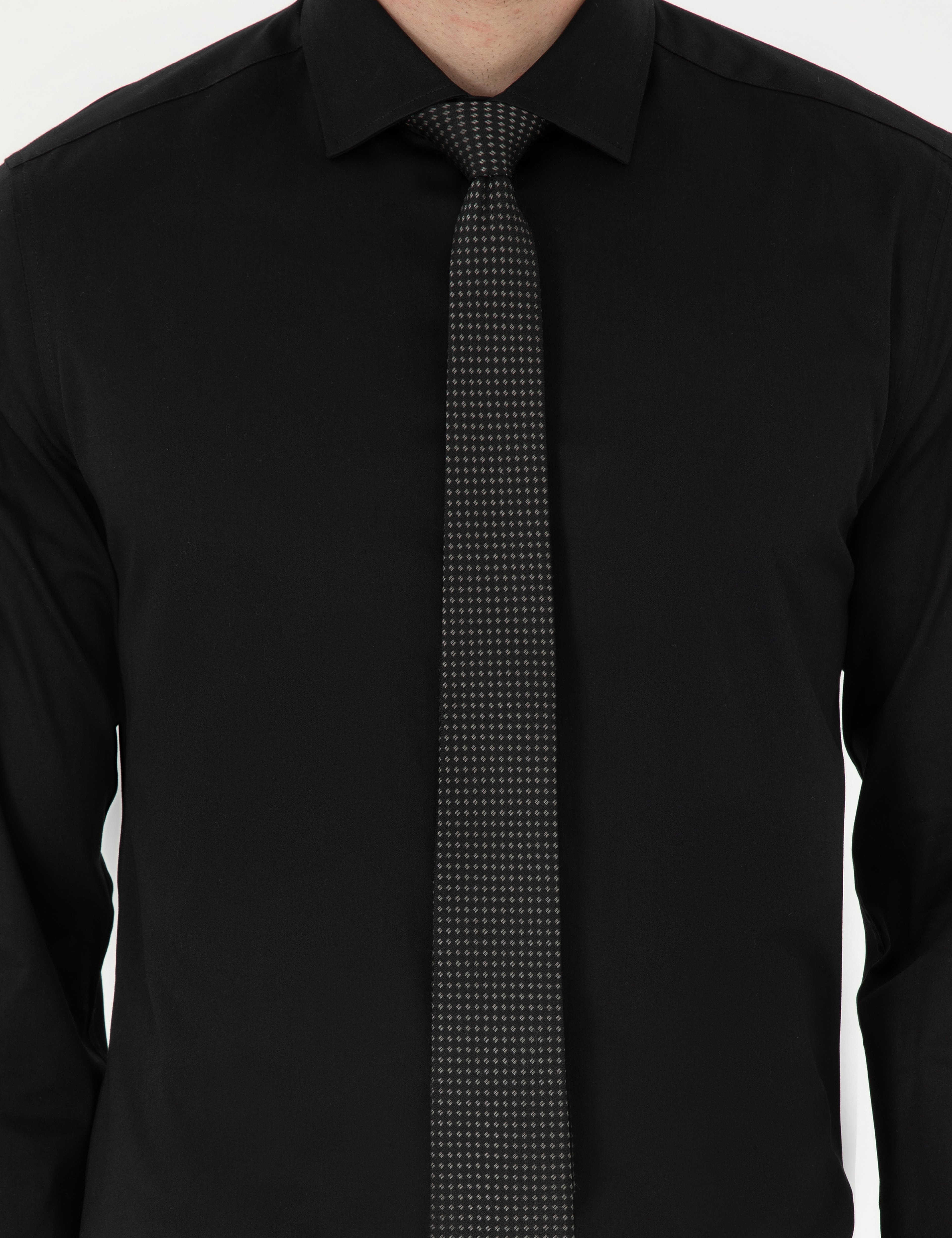 Siyah Likralı Kolay Ütülenebilir Ekstra Slim Fit Basic Gömlek - Image 6