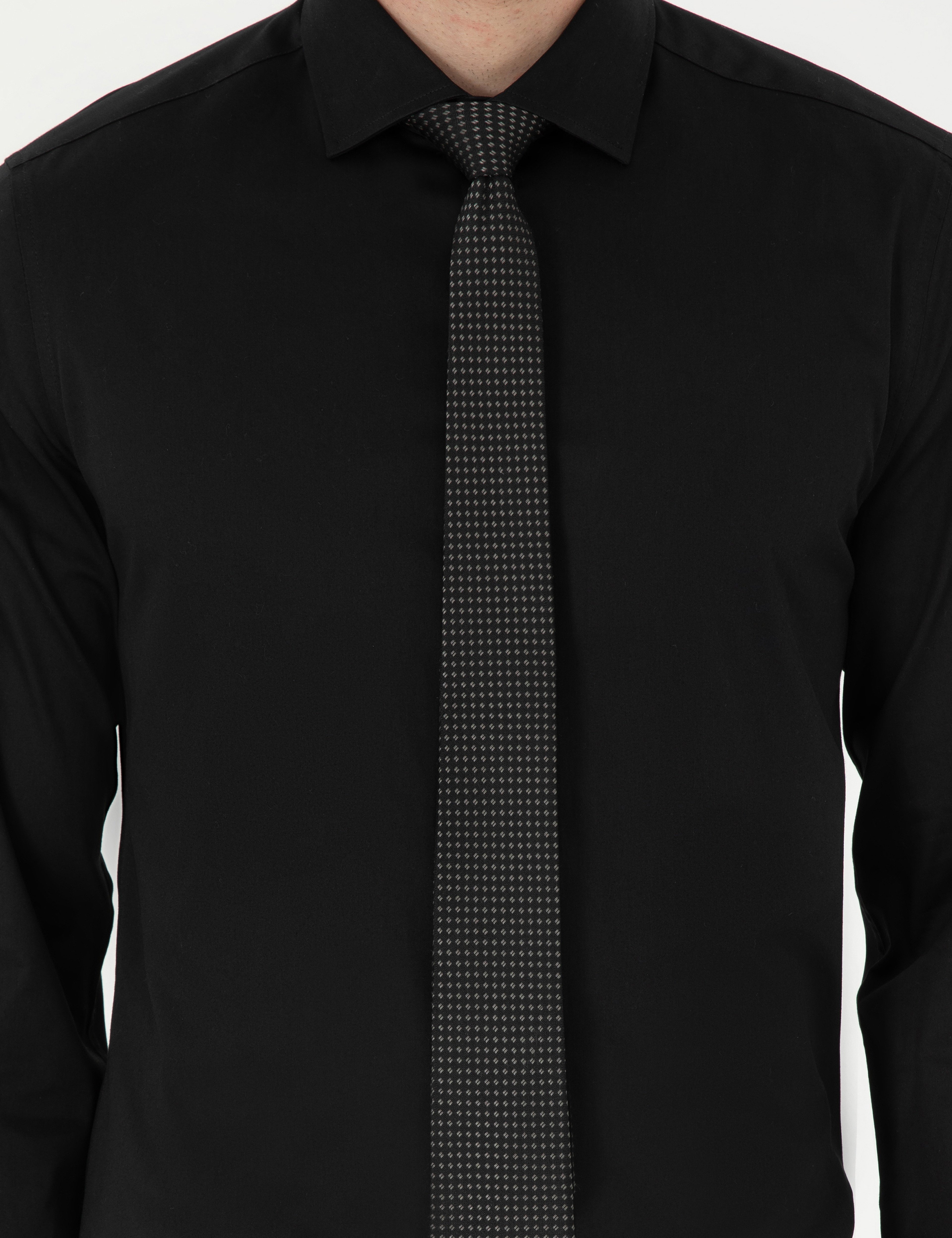 Siyah Likralı Kolay Ütülenebilir Ekstra Slim Fit Basic Gömlek