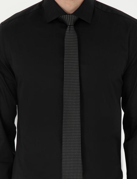 Siyah Likralı Kolay Ütülenebilir Ex. Slim Fit Basic Gömlek - 50292526019