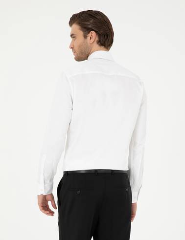 Beyaz Likralı Kolay Ütülenebilir Ekstra Slim Fit Basic Gömlek