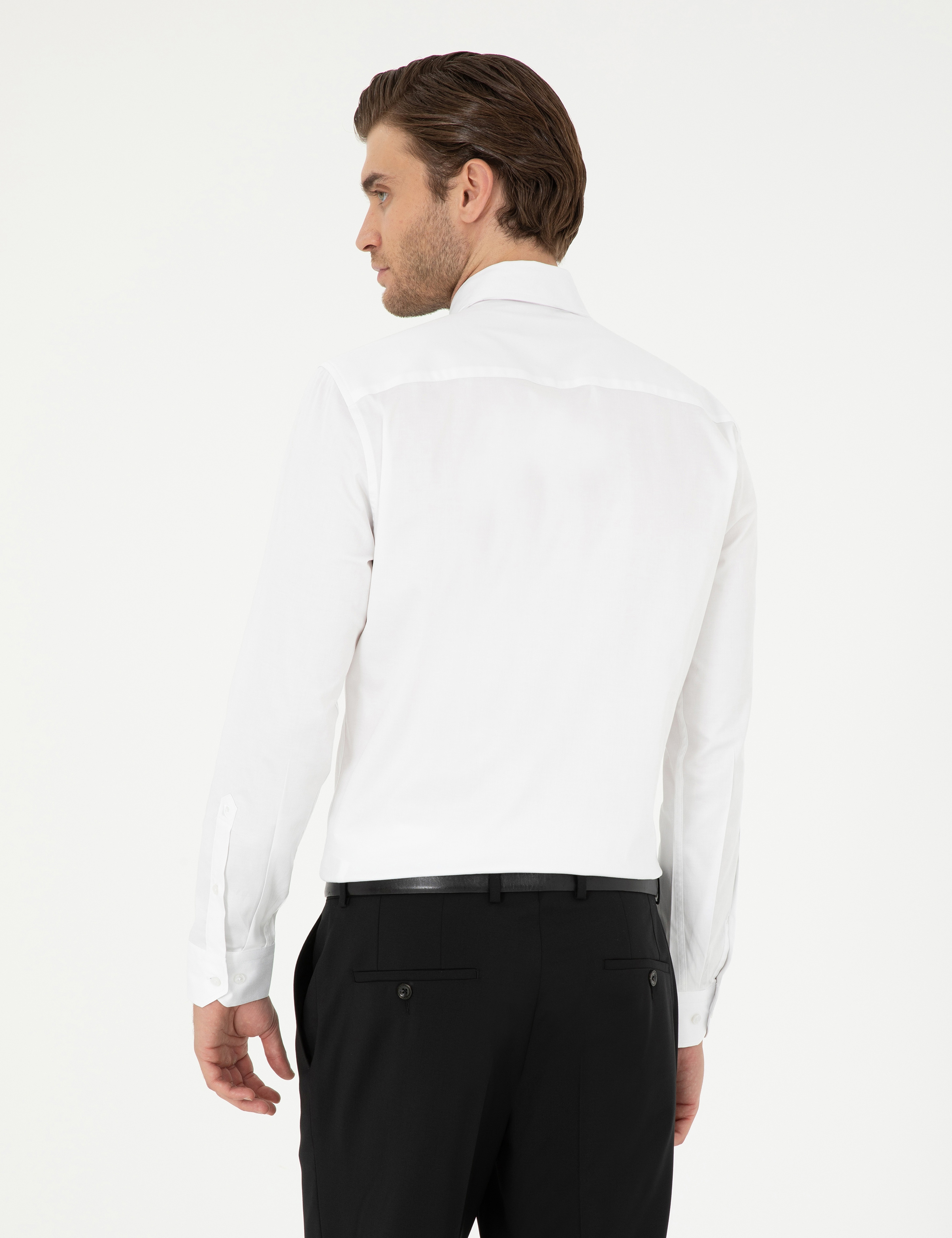 Beyaz Likralı Kolay Ütülenebilir Ekstra Slim Fit Basic Gömlek - Image 5