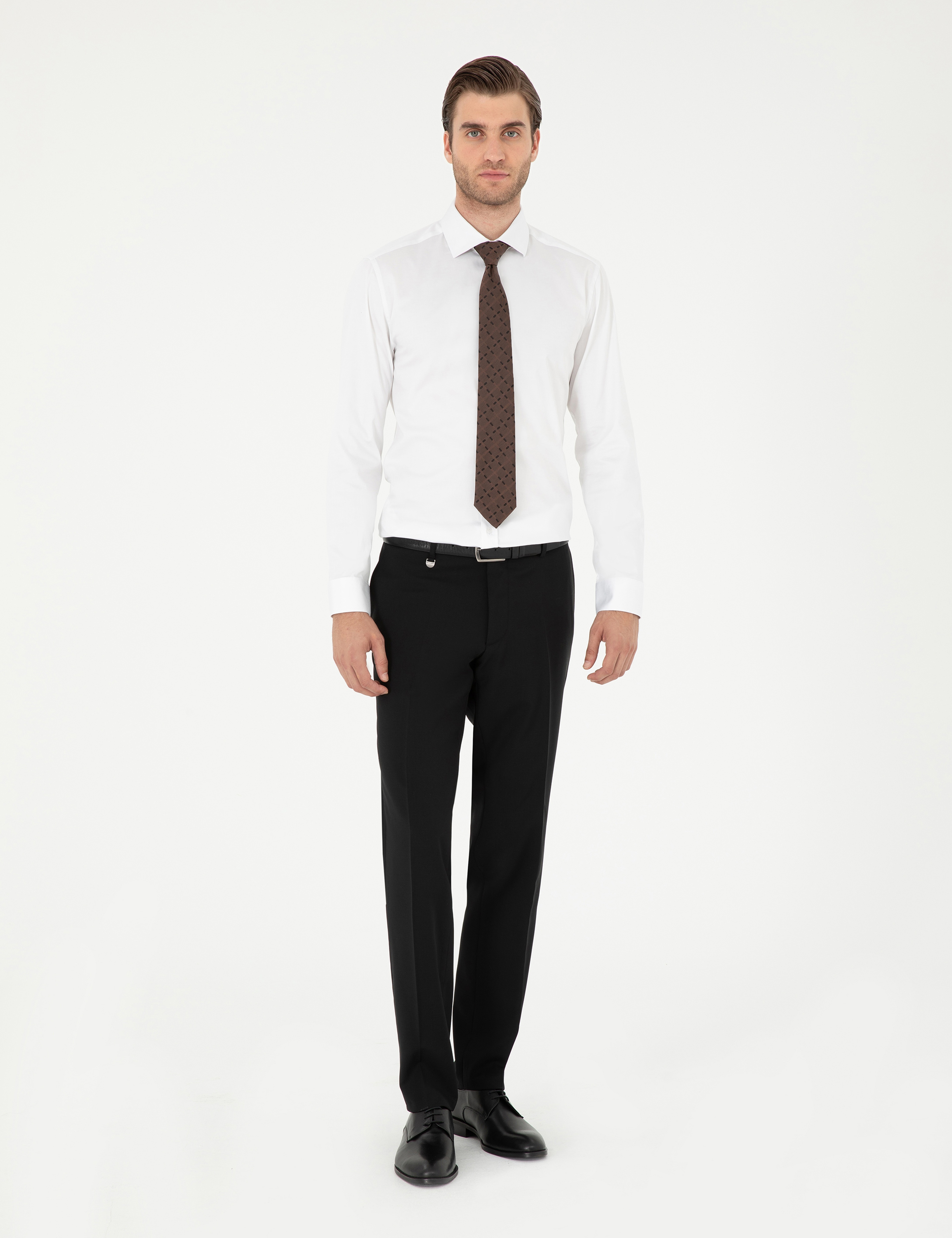 Beyaz Likralı Kolay Ütülenebilir Ekstra Slim Fit Basic Gömlek - Image 4