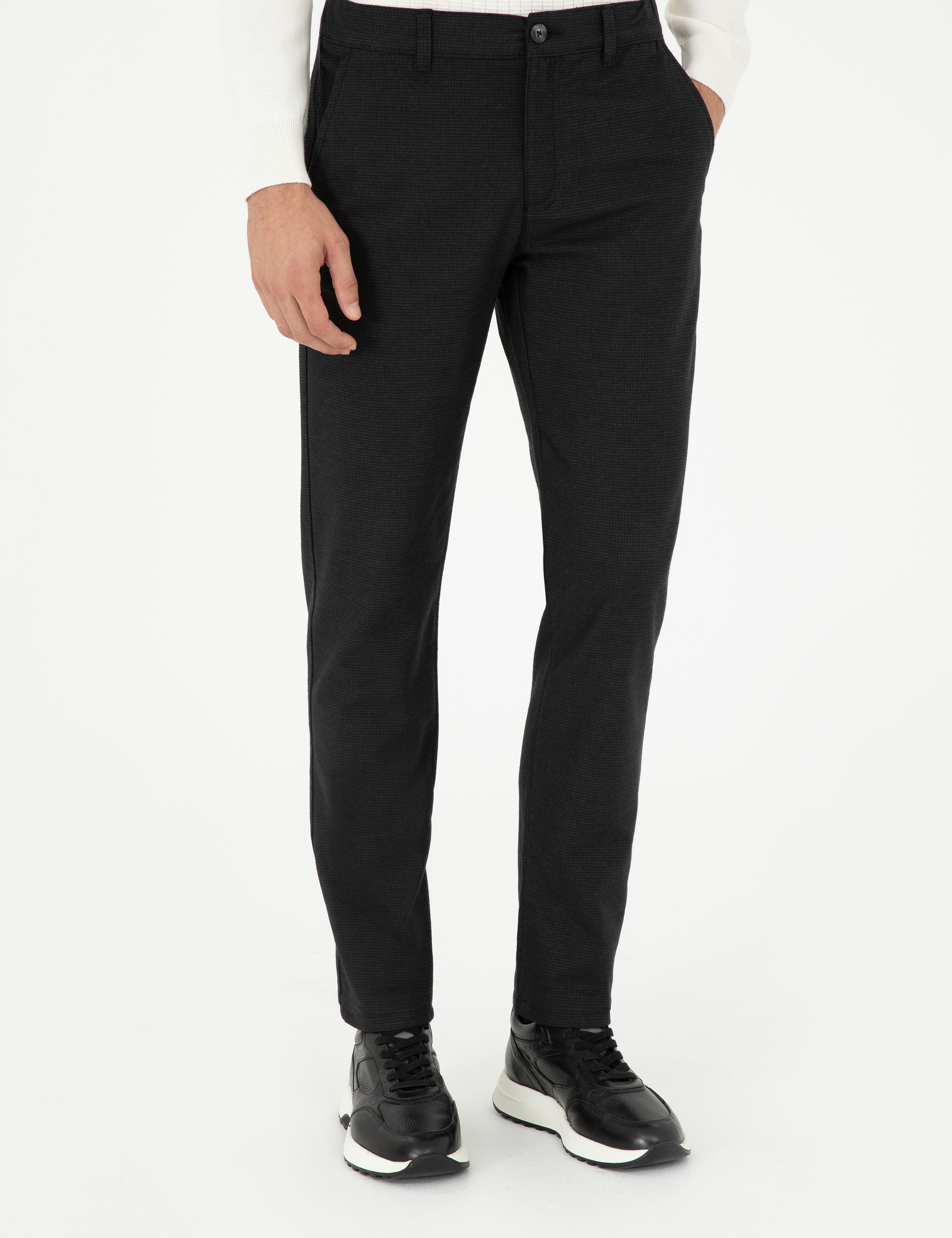 Siyah Slim Fit Kanvas Pantolon - Image 2