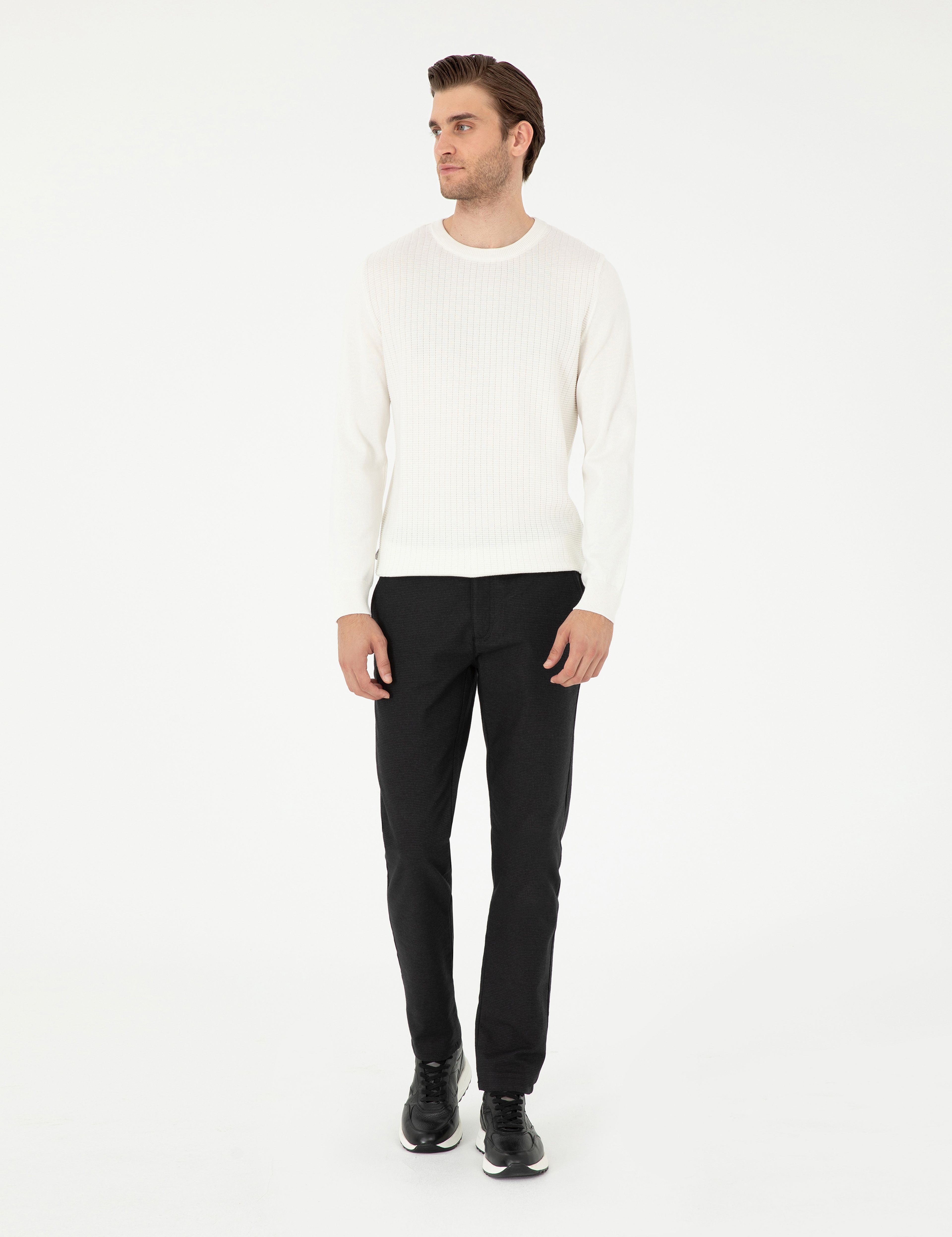 Siyah Slim Fit Kanvas Pantolon - Image 3