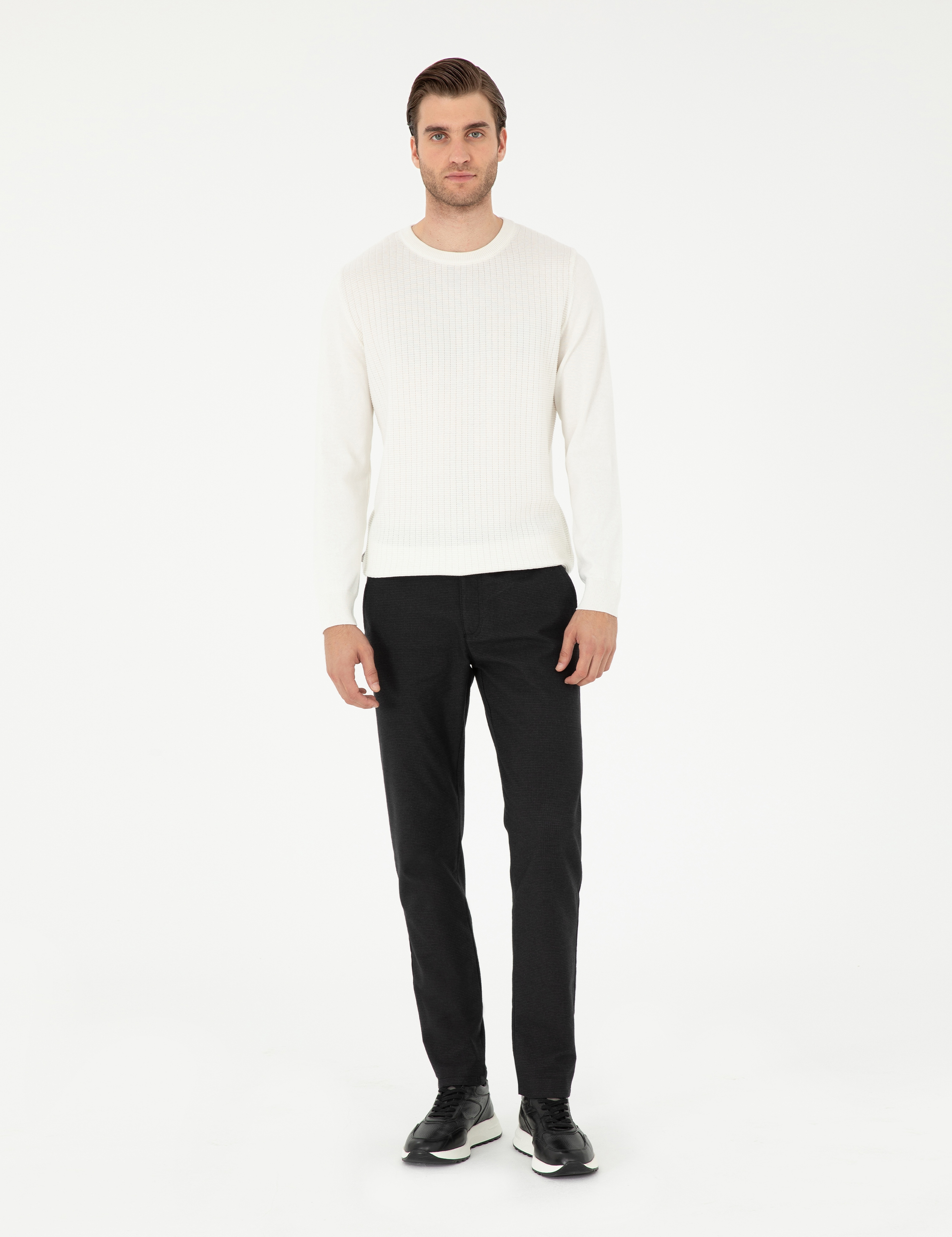 Siyah Slim Fit Kanvas Pantolon - Image 1
