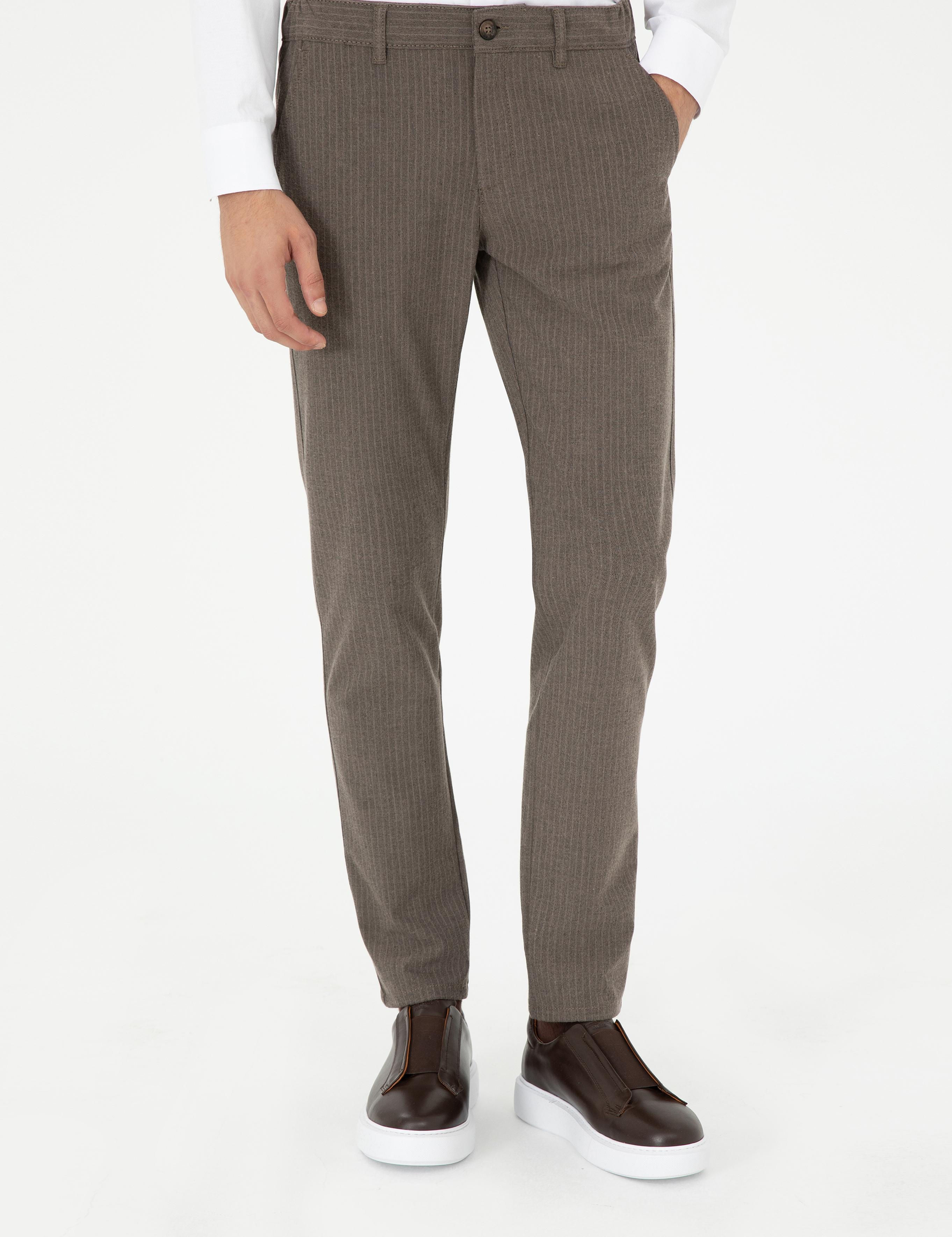 Vizon Slim Fit Çizgili Kanvas Pantolon