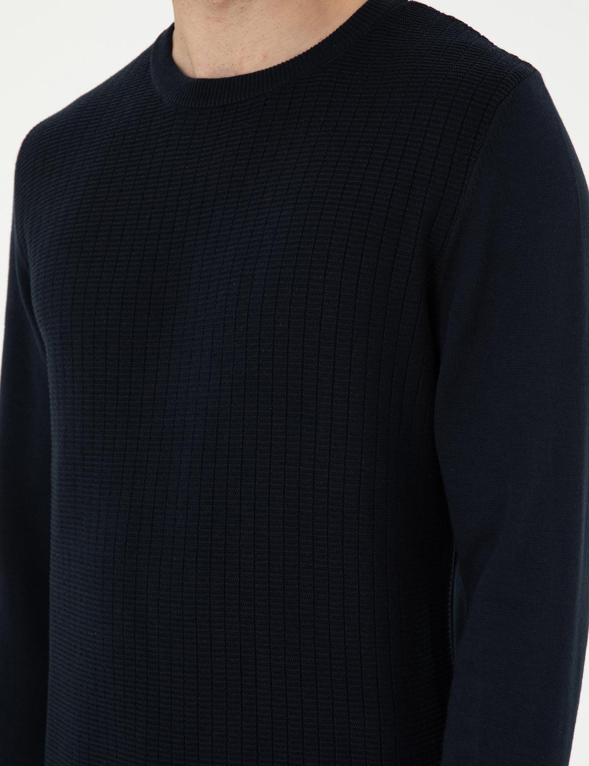 Lacivert Regular Fit Bisiklet Yaka Yün Karışımlı Triko Kazak - 50296451018