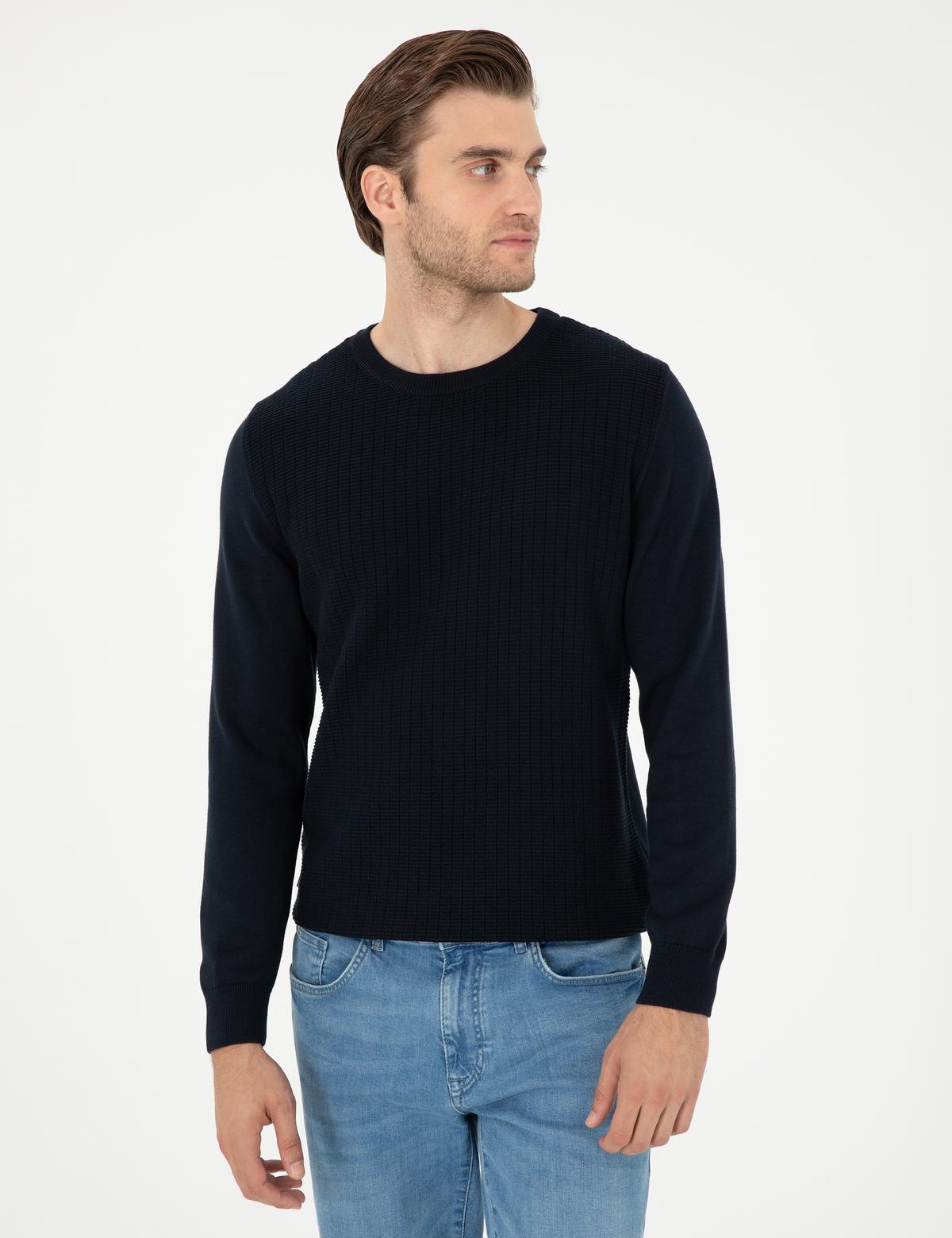 Lacivert Regular Fit Bisiklet Yaka Yün Karışımlı Triko Kazak - 50296451018