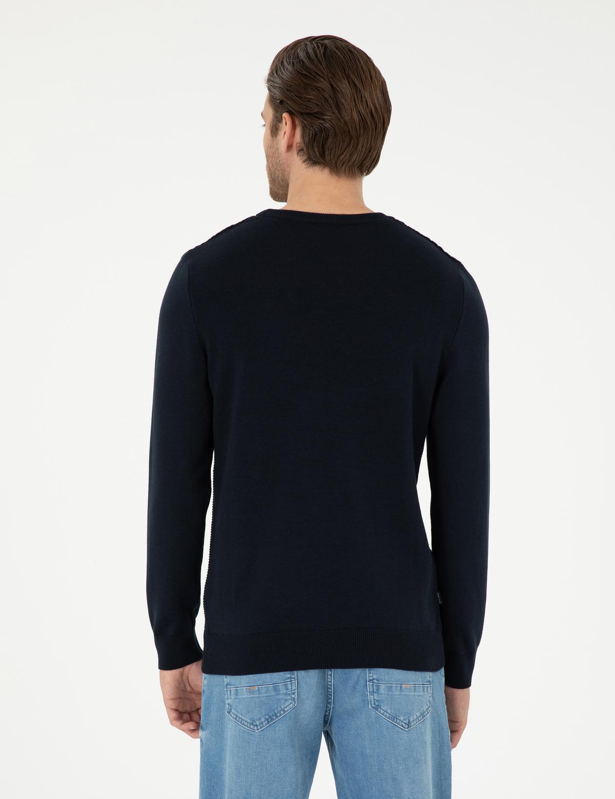 Lacivert Regular Fit Bisiklet Yaka Yün Karışımlı Triko Kazak - 50296451018