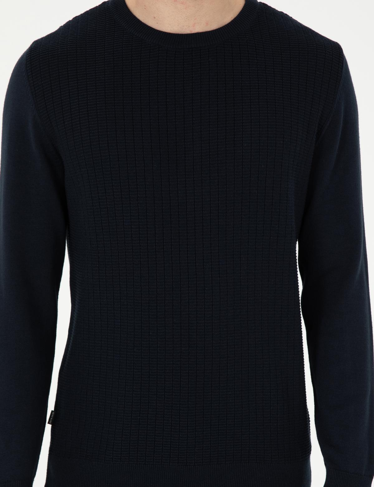 Lacivert Regular Fit Bisiklet Yaka Yün Karışımlı Triko Kazak - 50296451018