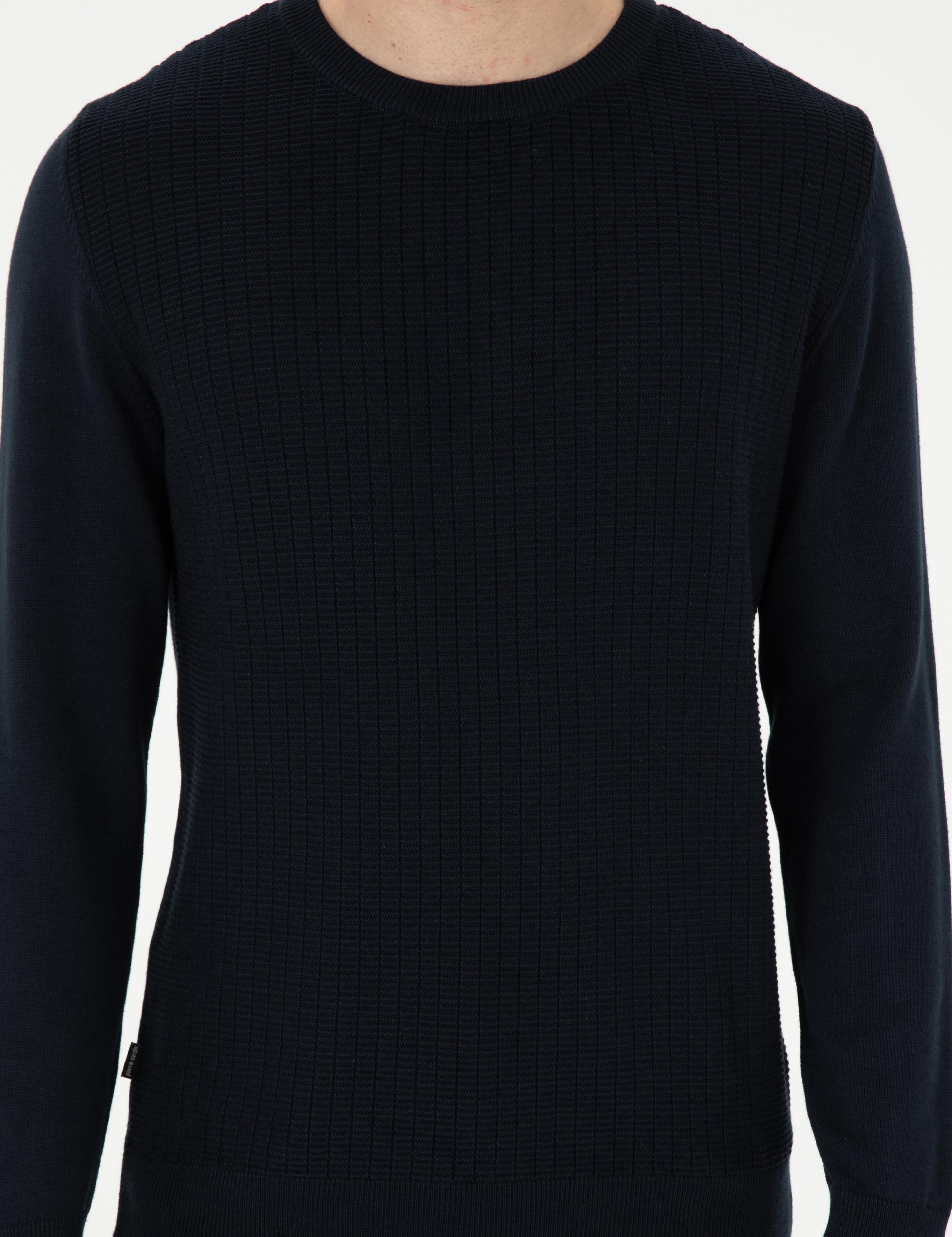 Lacivert Regular Fit Bisiklet Yaka Yün Karışımlı Triko Kazak