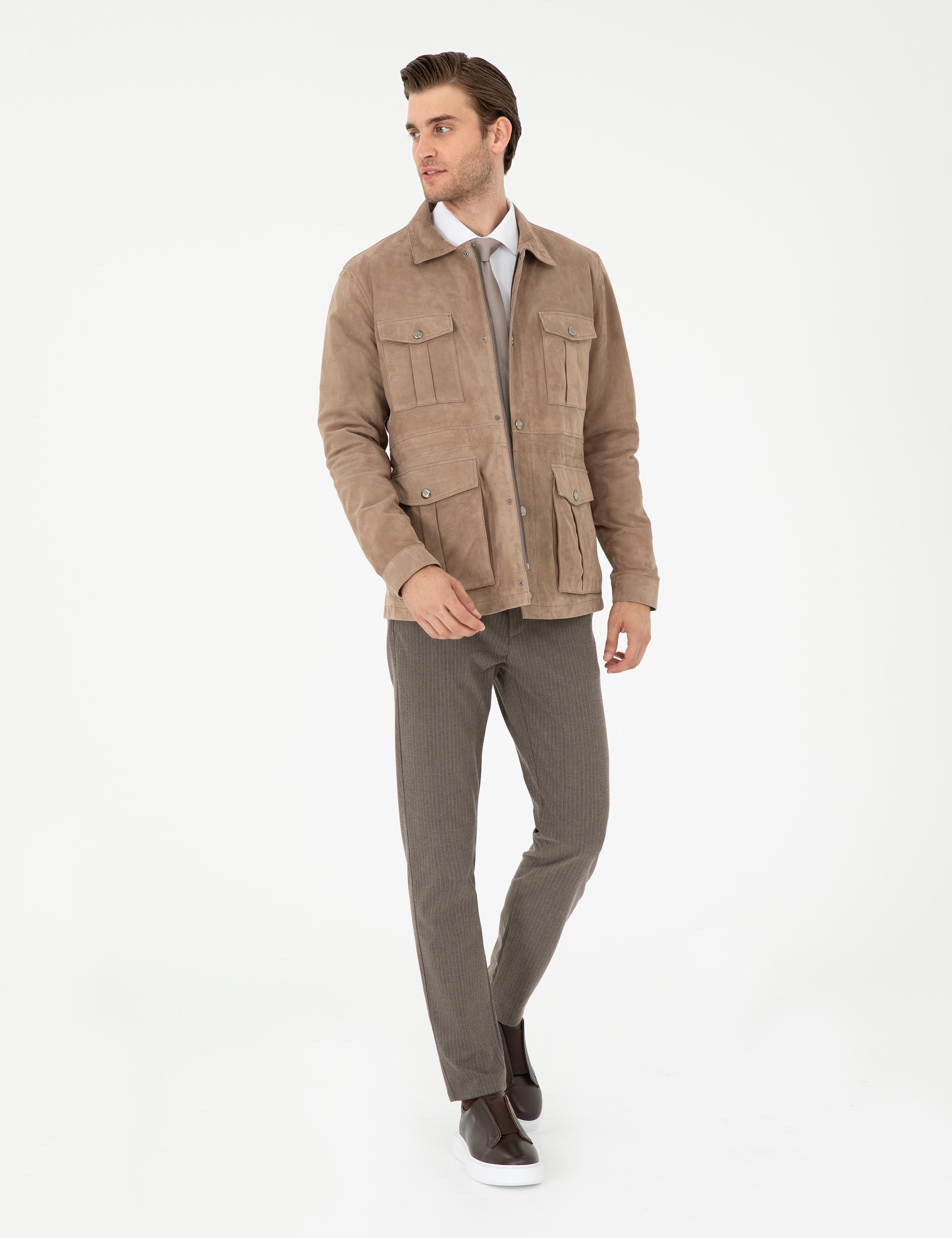 Vizon Slim Fit Çizgili Kanvas Pantolon