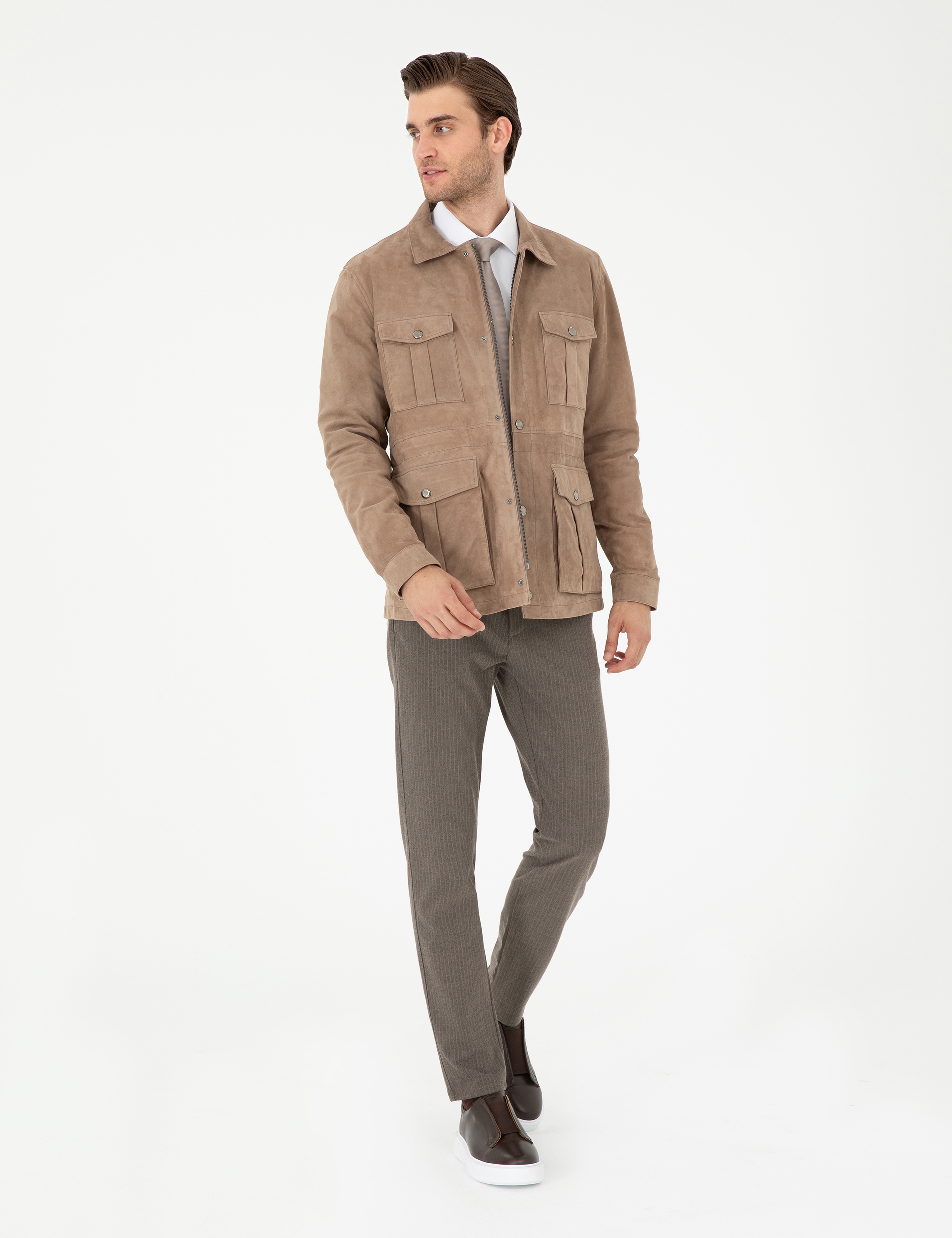 Vizon Slim Fit Çizgili Kanvas Pantolon