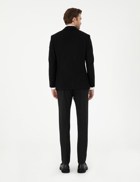 Siyah Slim Fit Çizgili Kanvas Pantolon - 50295951034