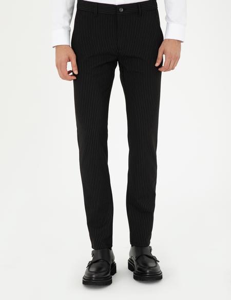 Siyah Slim Fit Çizgili Kanvas Pantolon - 50295951034
