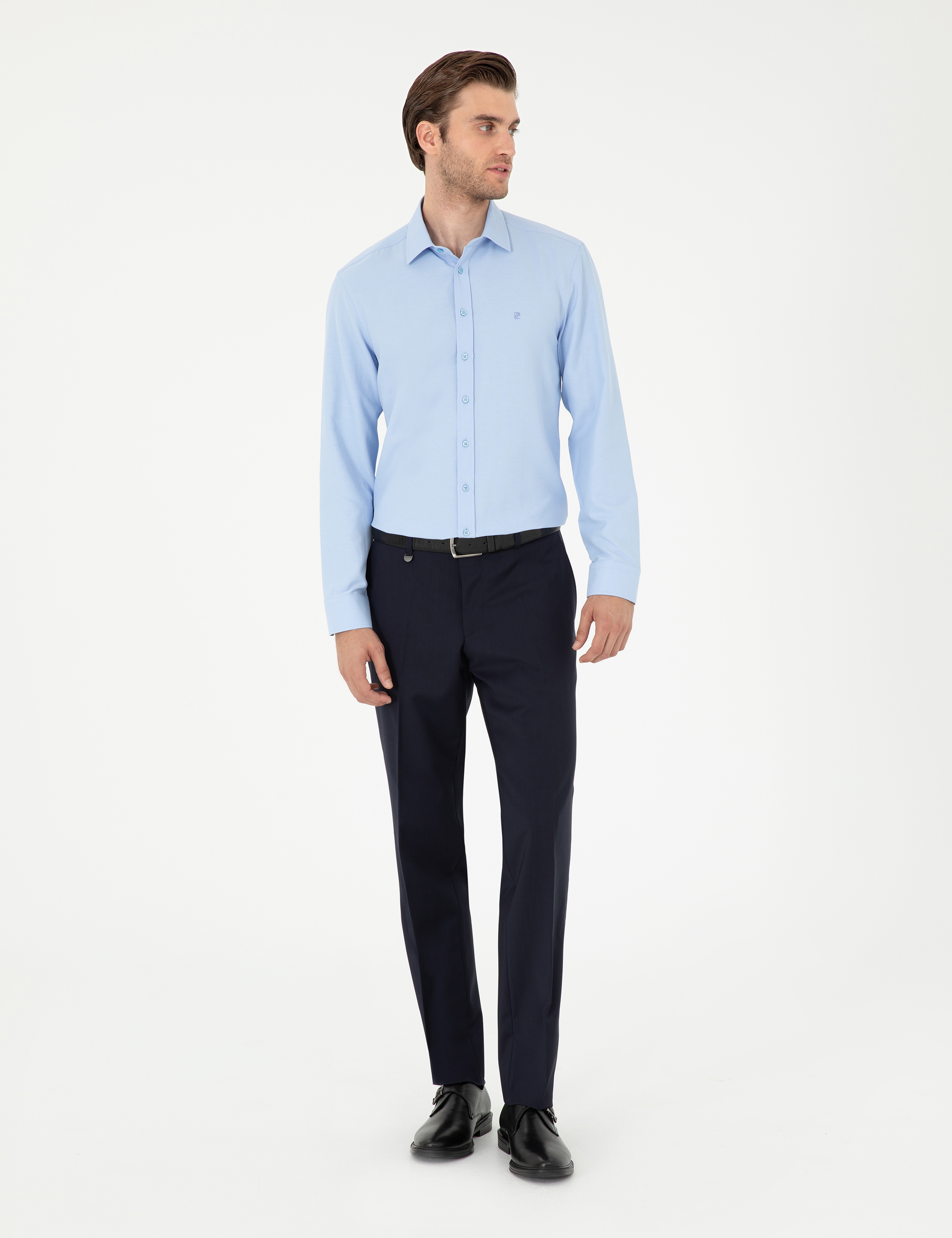 Koyu Mavi Oxford Slim Fit Uzun Kollu Gömlek - Image 4
