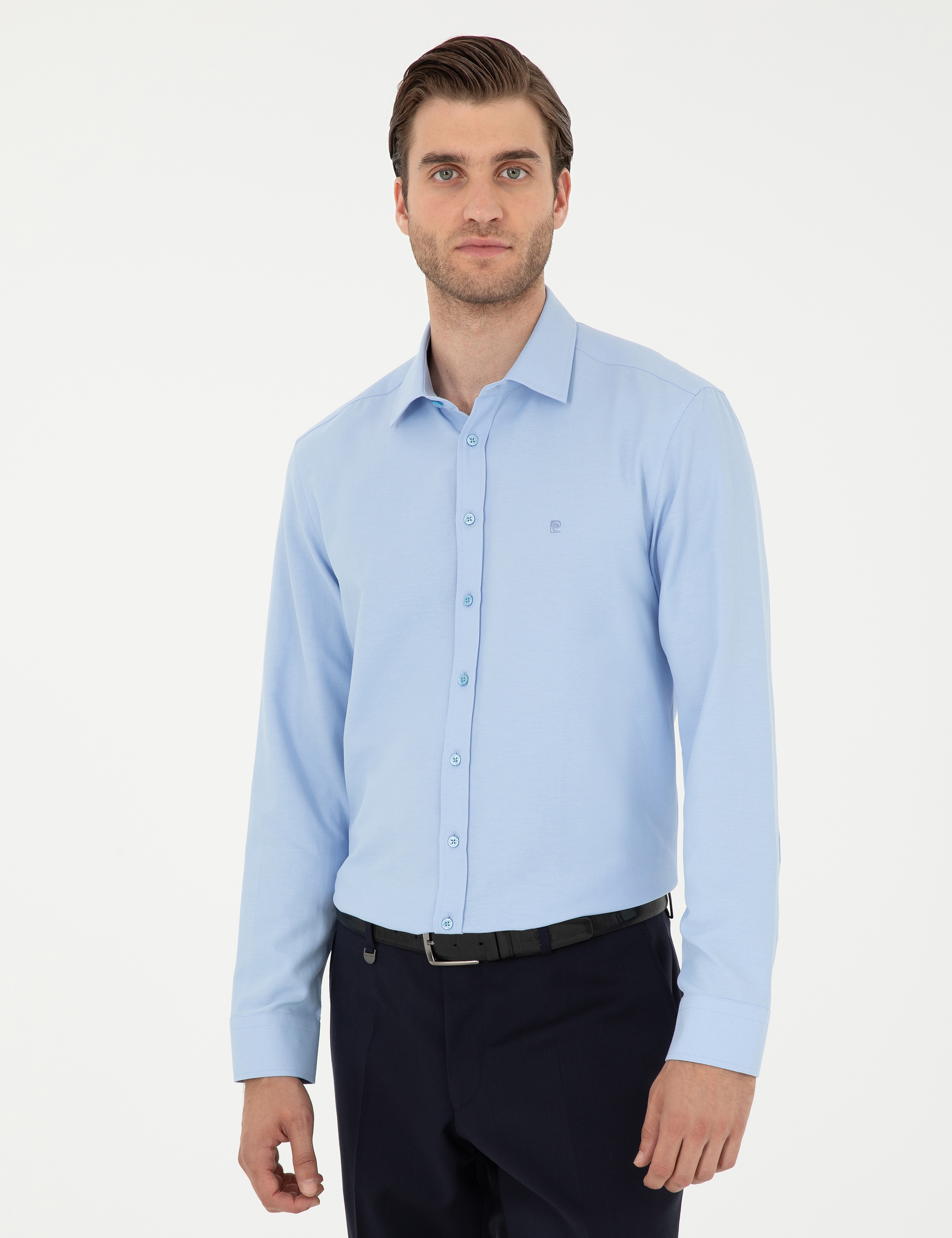 Koyu Mavi Oxford Slim Fit Uzun Kollu Gömlek - Image 1