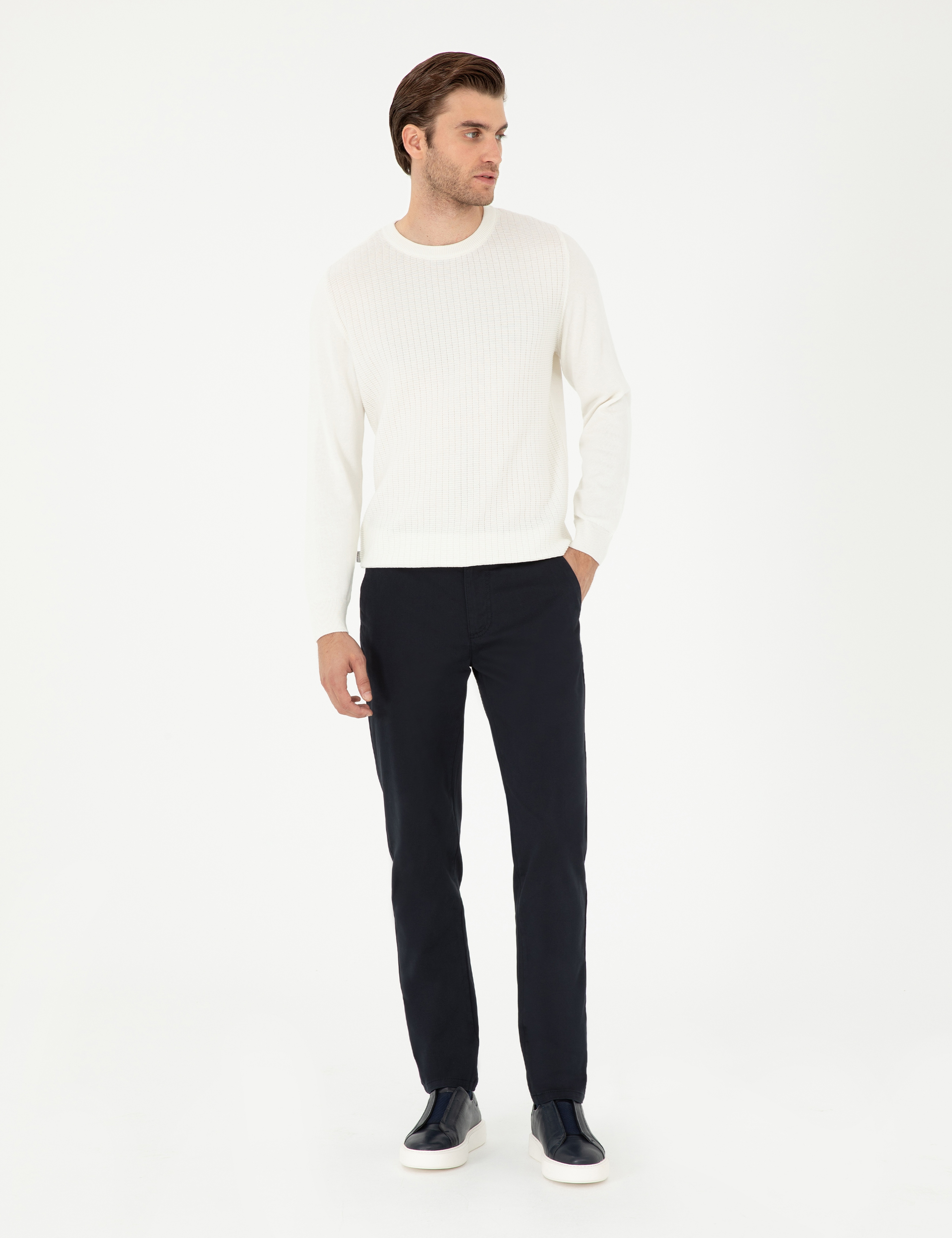 Lacivert Slim Fit Basic Kanvas Pantolon