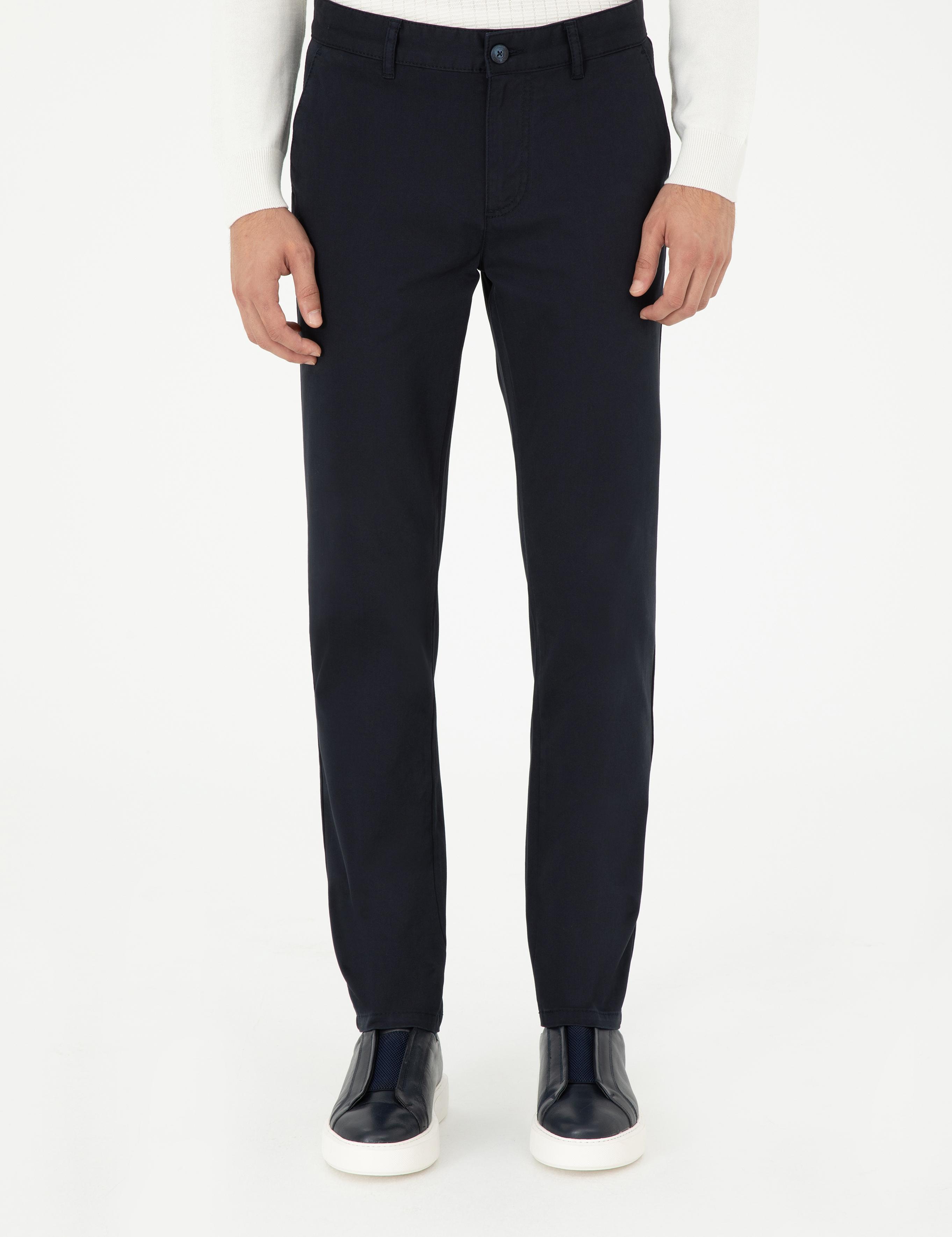 Lacivert Slim Fit Basic Kanvas Pantolon