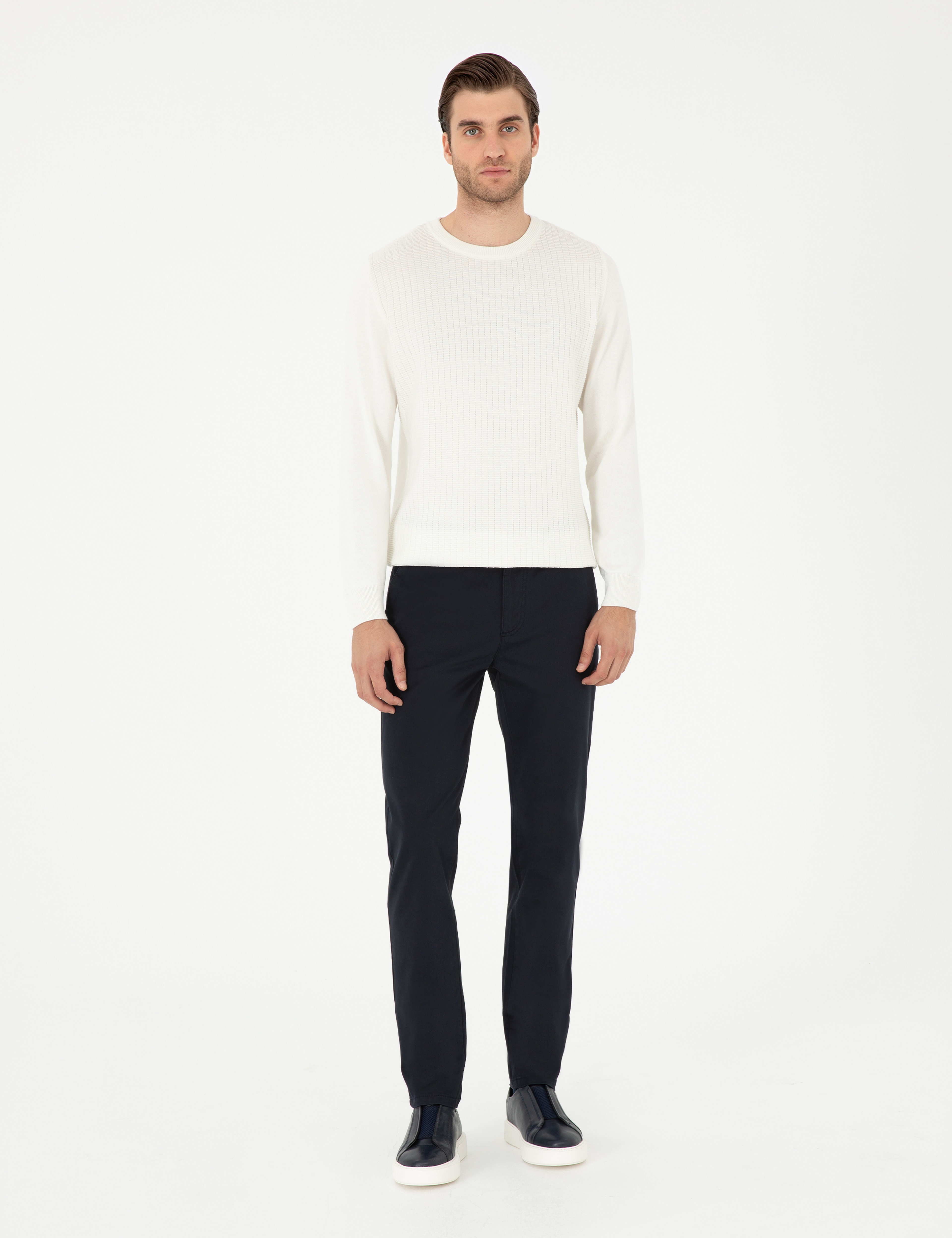 Lacivert Slim Fit Basic Kanvas Pantolon