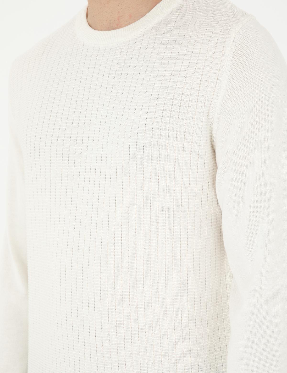 Ekru Regular Fit Bisiklet Yaka Yün Karışımlı Triko Kazak - 50296451009