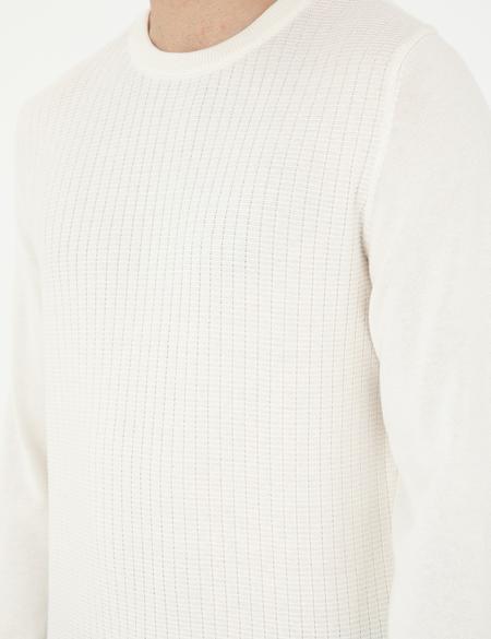 Ekru Regular Fit Bisiklet Yaka Yün Karışımlı Triko Kazak - 50296451009