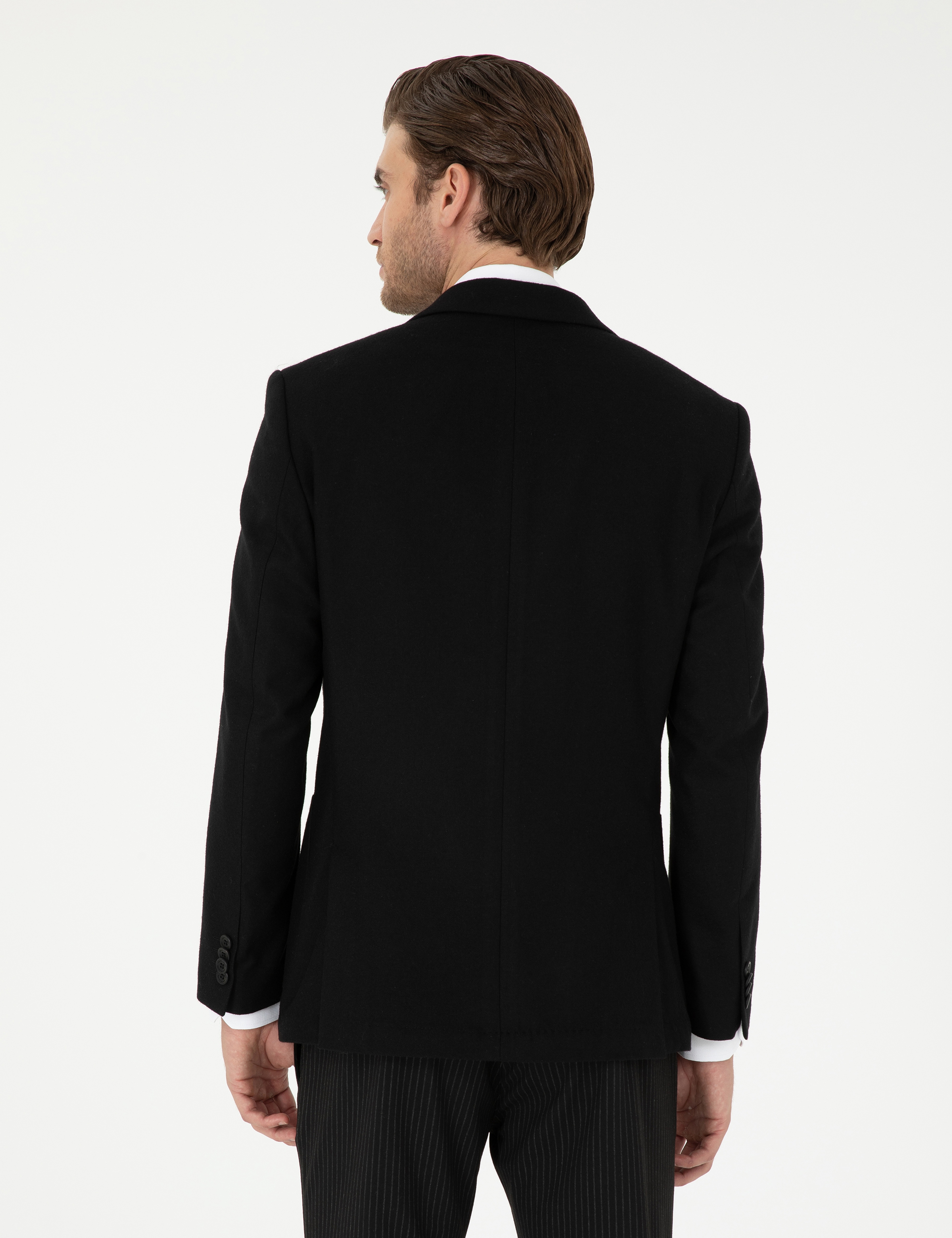 Siyah Yün Karışımlı Ex. Slim Fit Ceket - Image 5
