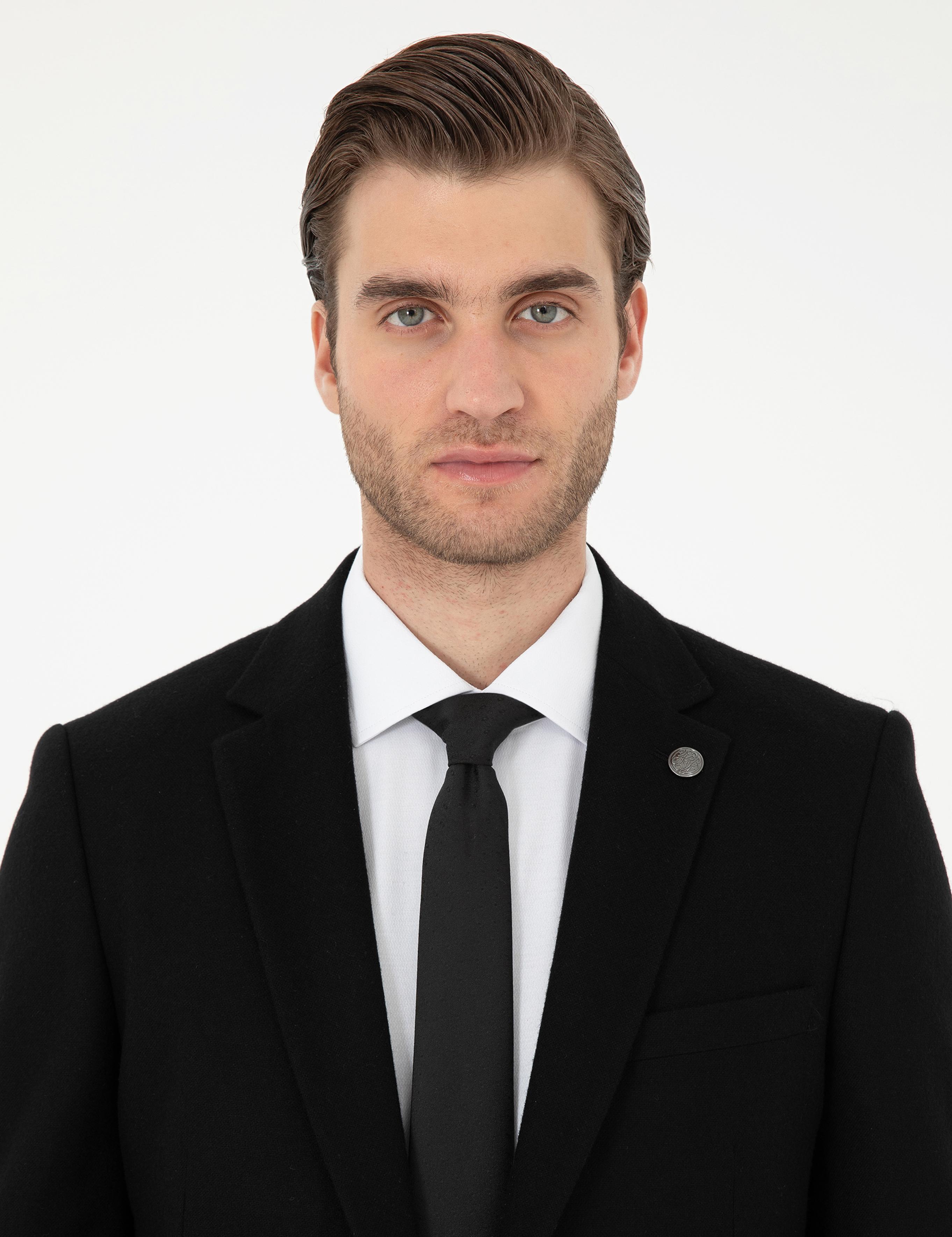 Siyah Yün Karışımlı Ex. Slim Fit Ceket