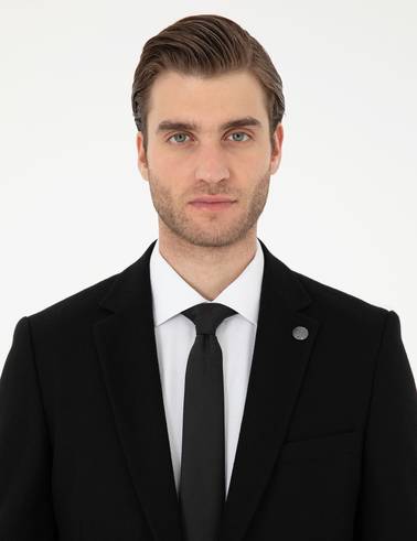 Siyah Yün Karışımlı Ex. Slim Fit Ceket