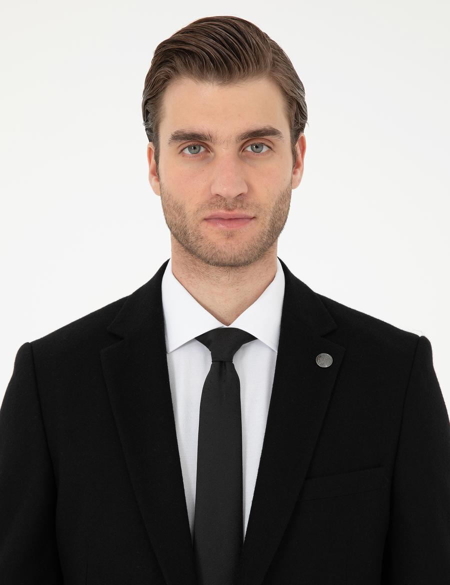 Siyah Yün Karışımlı Ex. Slim Fit Ceket