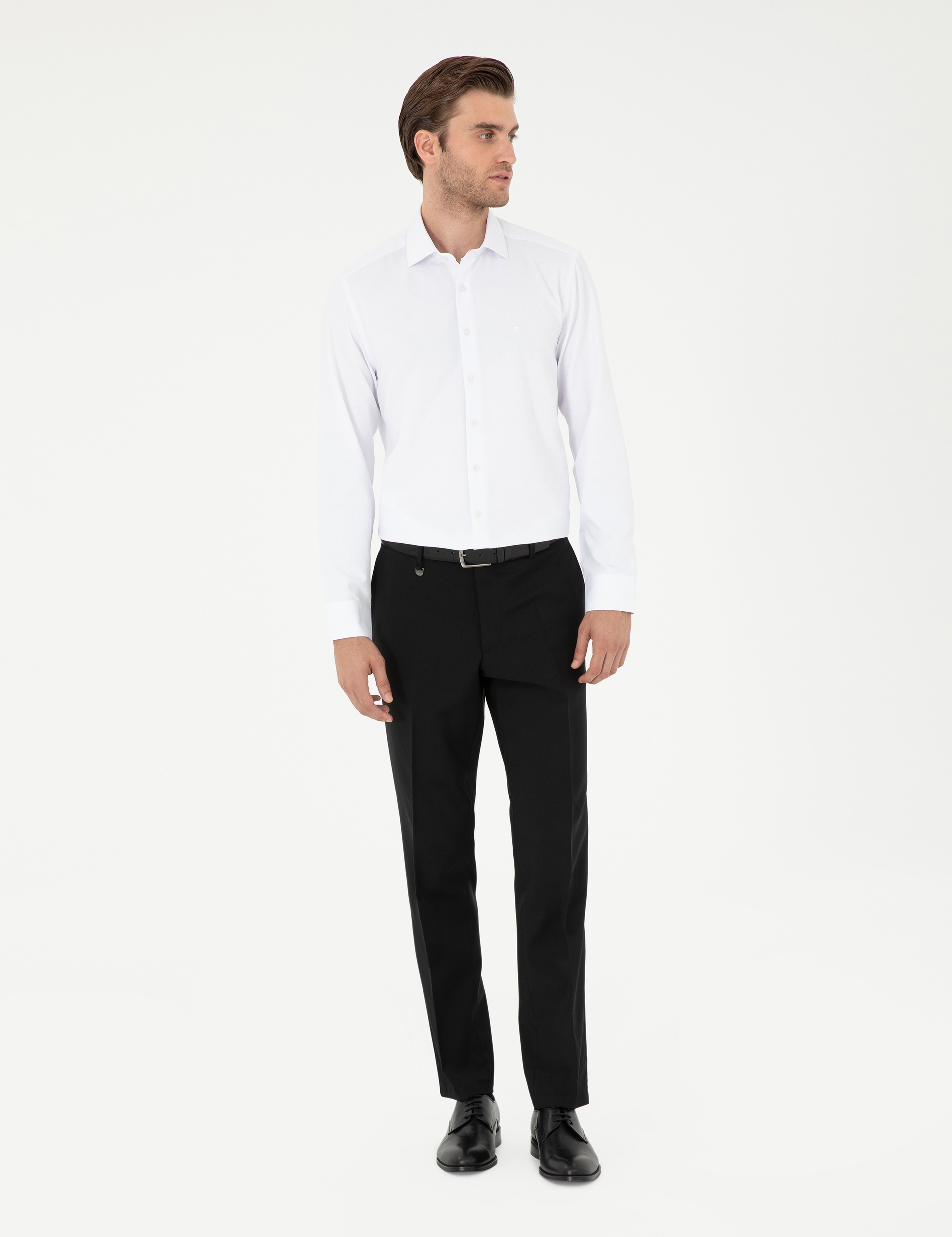 Beyaz Slim Fit Armürlü Uzun Kollu Gömlek - Image 4