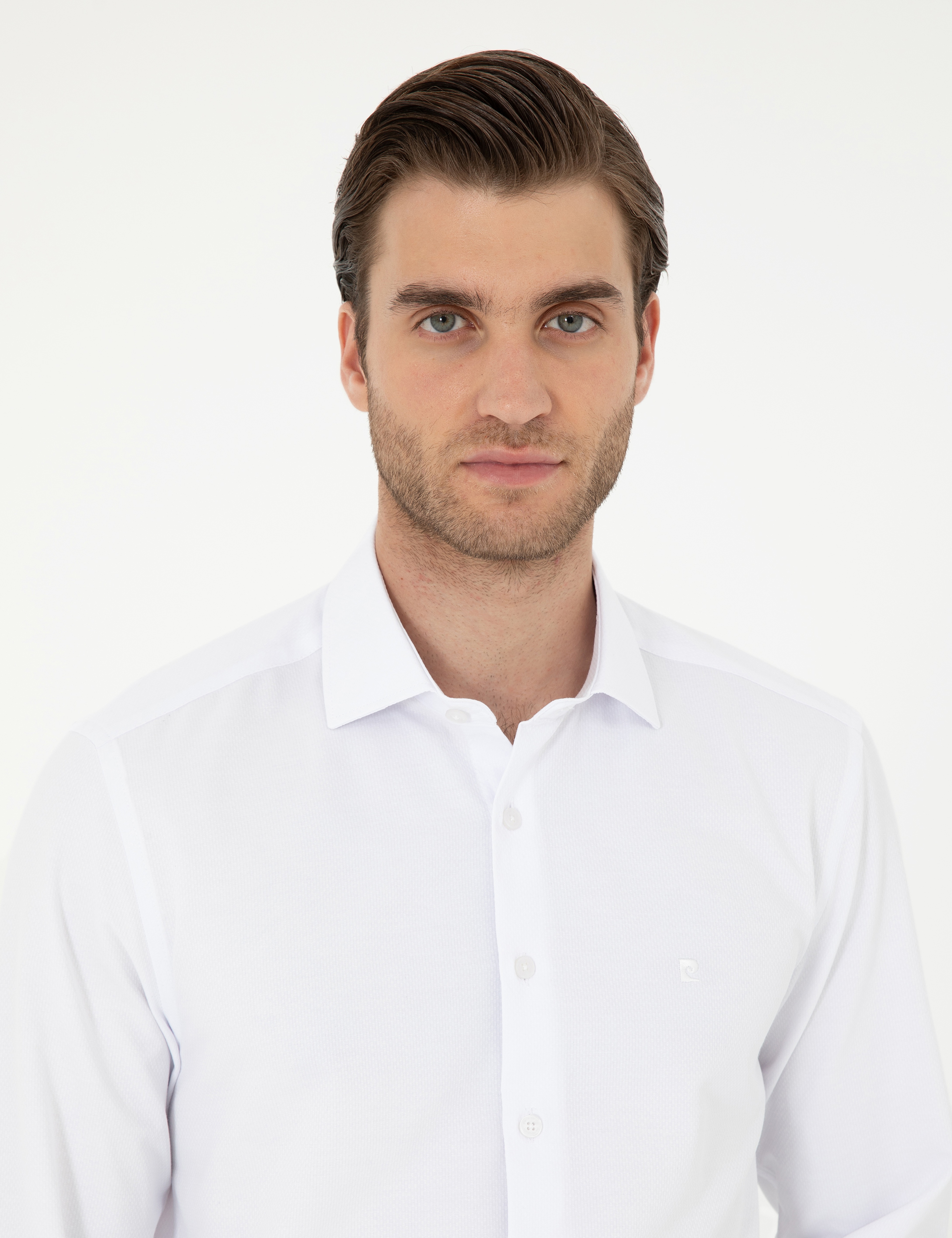 Beyaz Slim Fit Armürlü Uzun Kollu Gömlek - Image 2