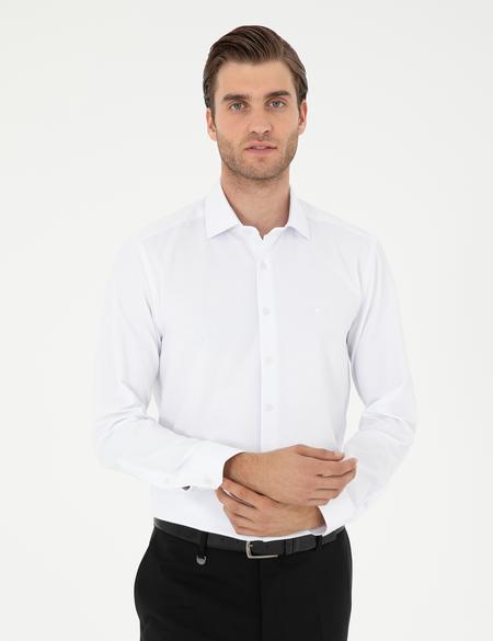 Beyaz Slim Fit Armürlü Uzun Kollu Gömlek - 50298046007
