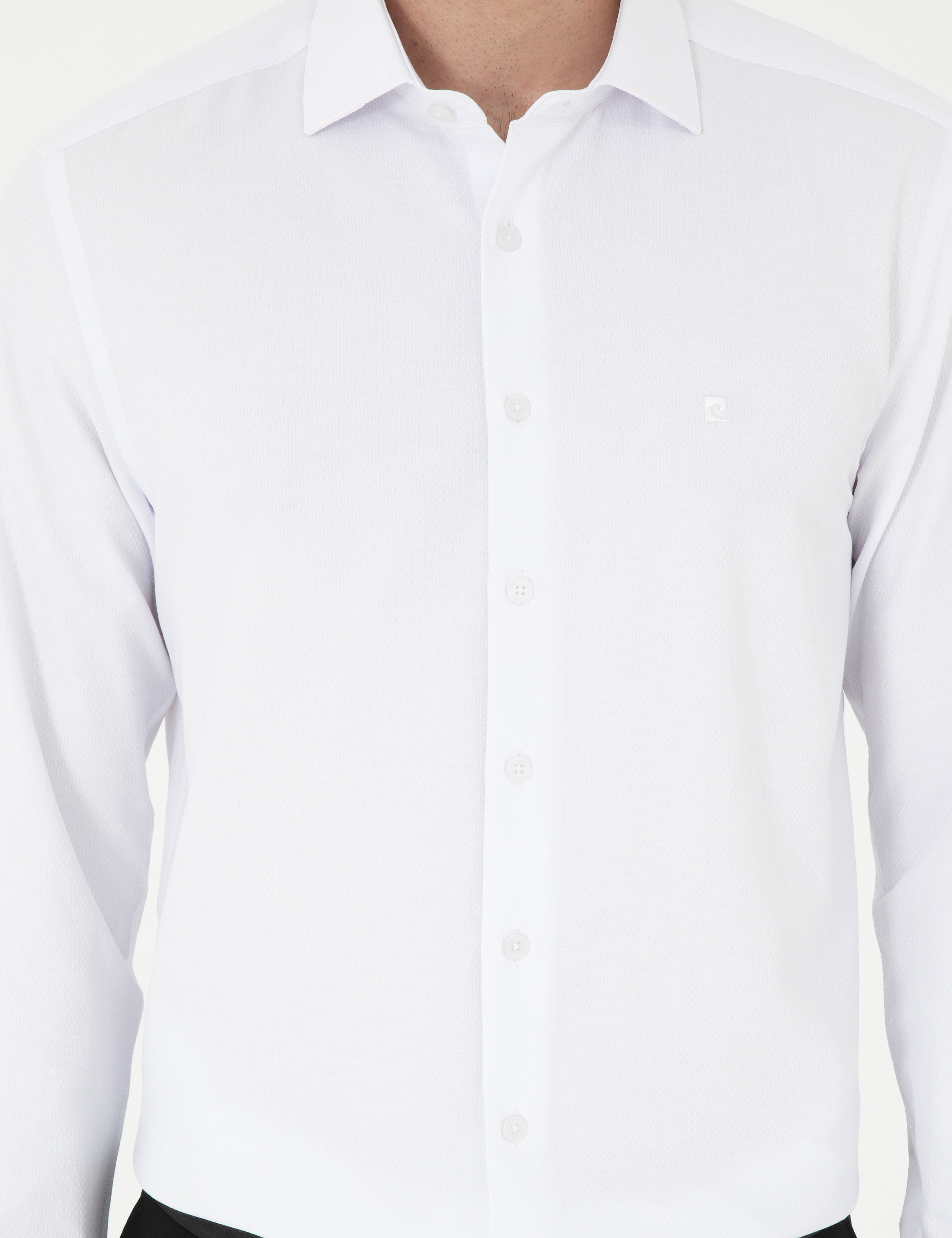 Beyaz Slim Fit Armürlü Uzun Kollu Gömlek - Image 6