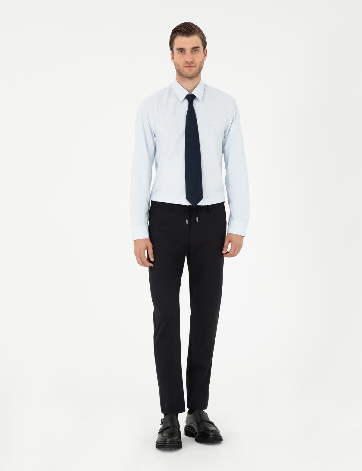 Lacivert Slim Fit Jogger Kanvas Pantolon