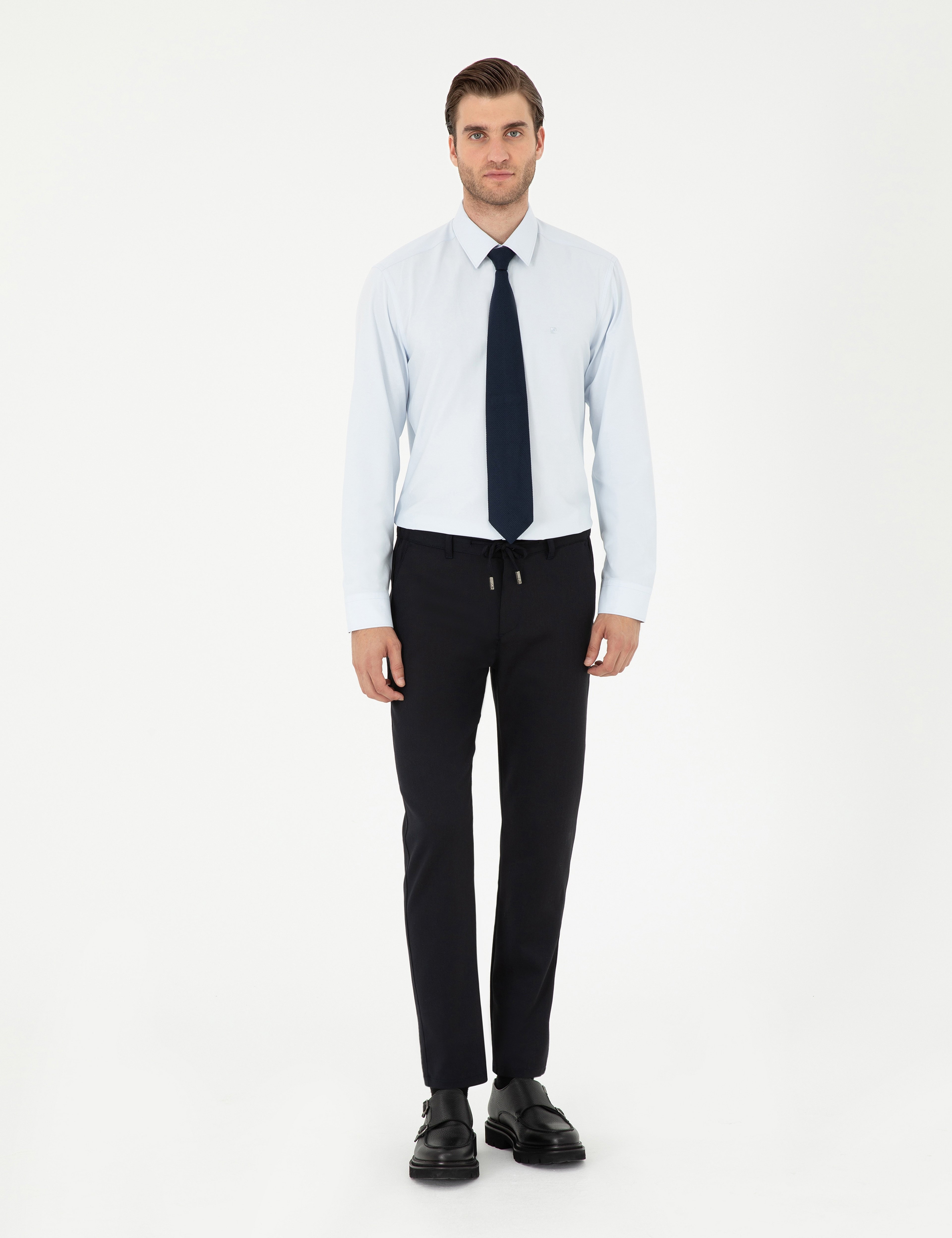 Lacivert Slim Fit Jogger Kanvas Pantolon