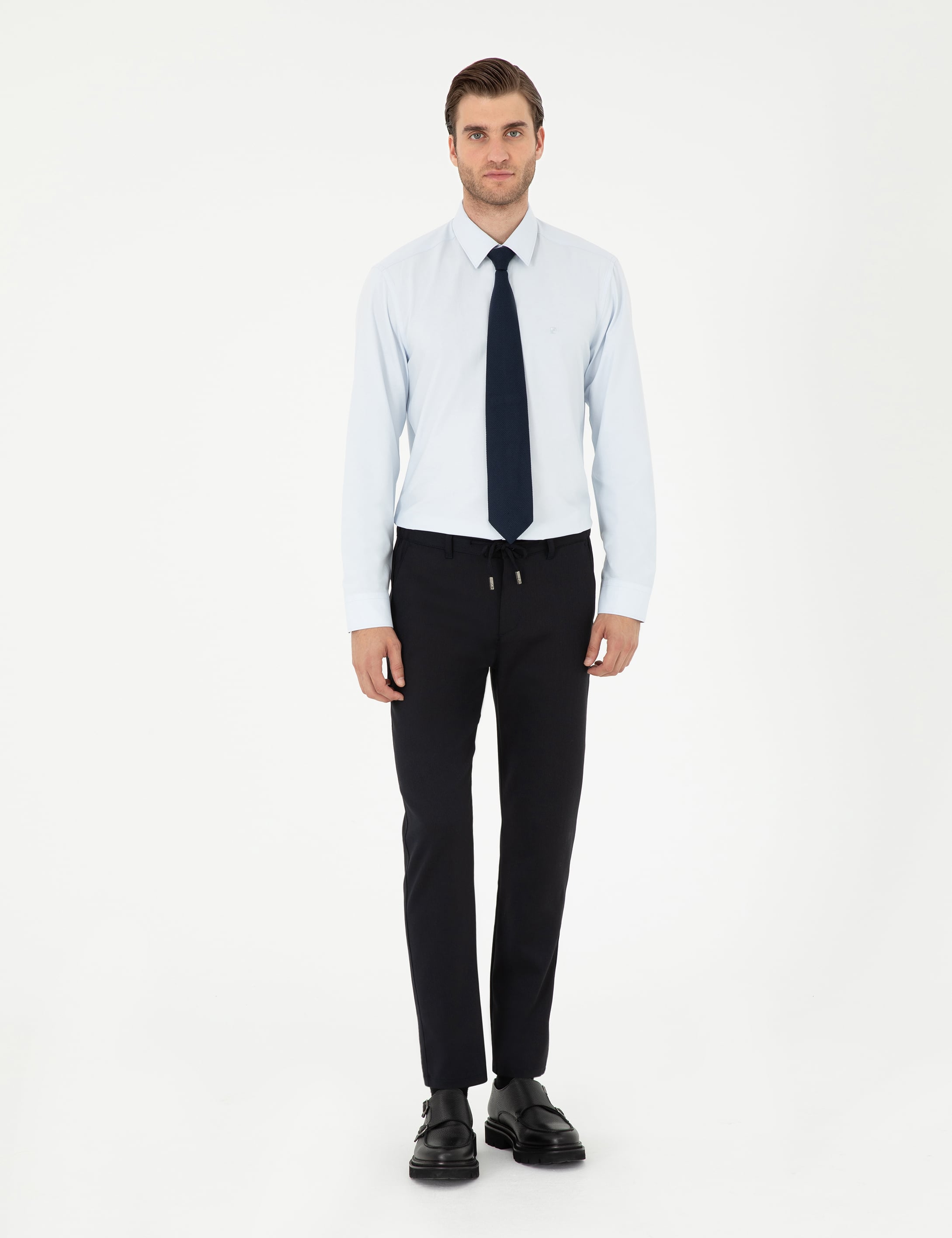 Lacivert Slim Fit Jogger Kanvas Pantolon