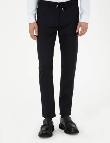 Lacivert Slim Fit Jogger Kanvas Pantolon