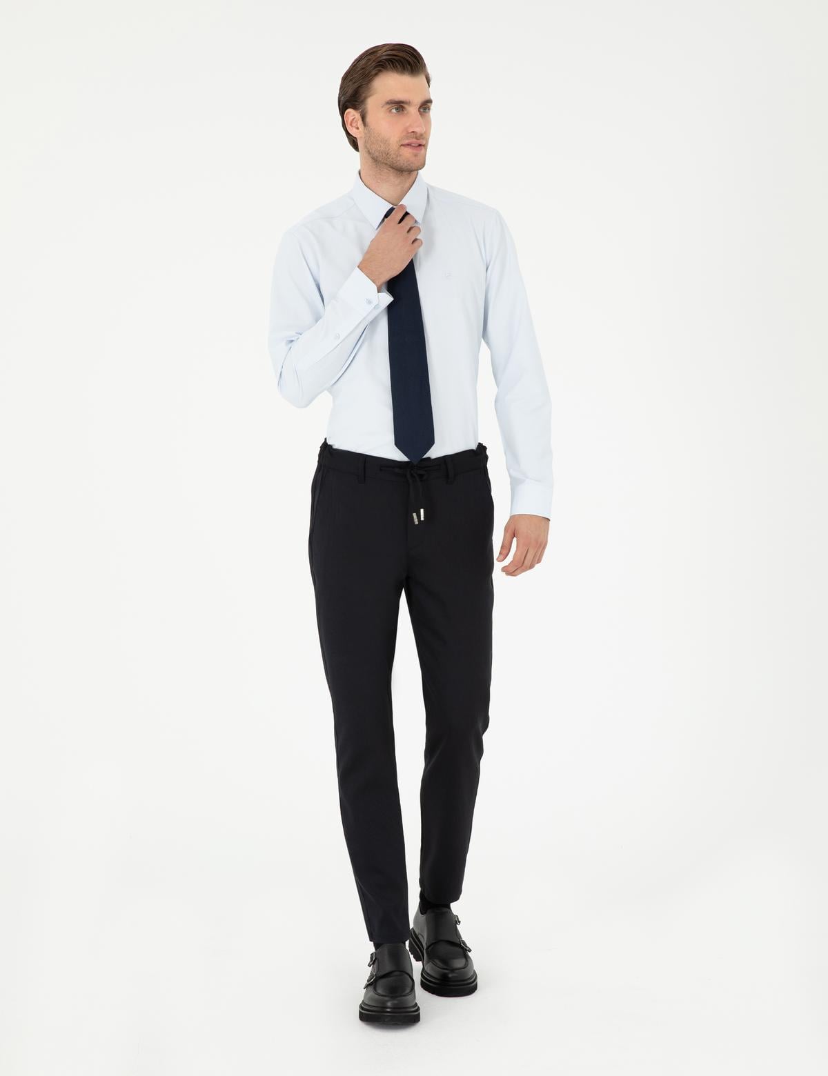 Lacivert Slim Fit Jogger Kanvas Pantolon - 50296207012