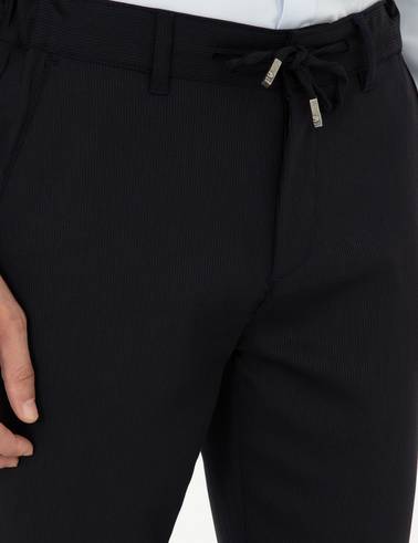 Lacivert Slim Fit Jogger Kanvas Pantolon