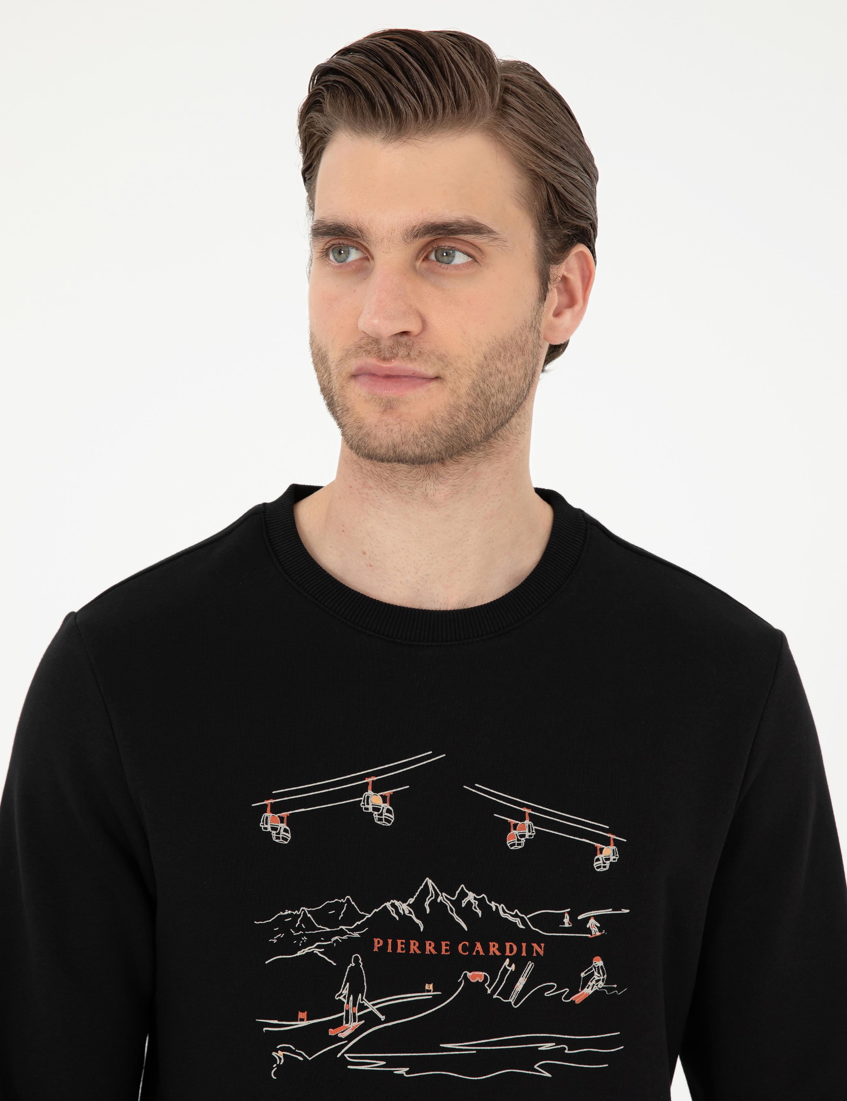 Siyah 3 İplik Regular Fit İçi Polarlı Sweatshirt