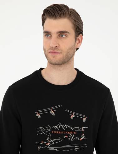 Siyah 3 İplik Regular Fit İçi Sweatshirt