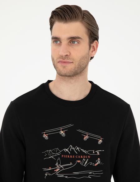 Siyah 3 İplik Regular Fit İçi Polarlı Sweatshirt - 50298587004