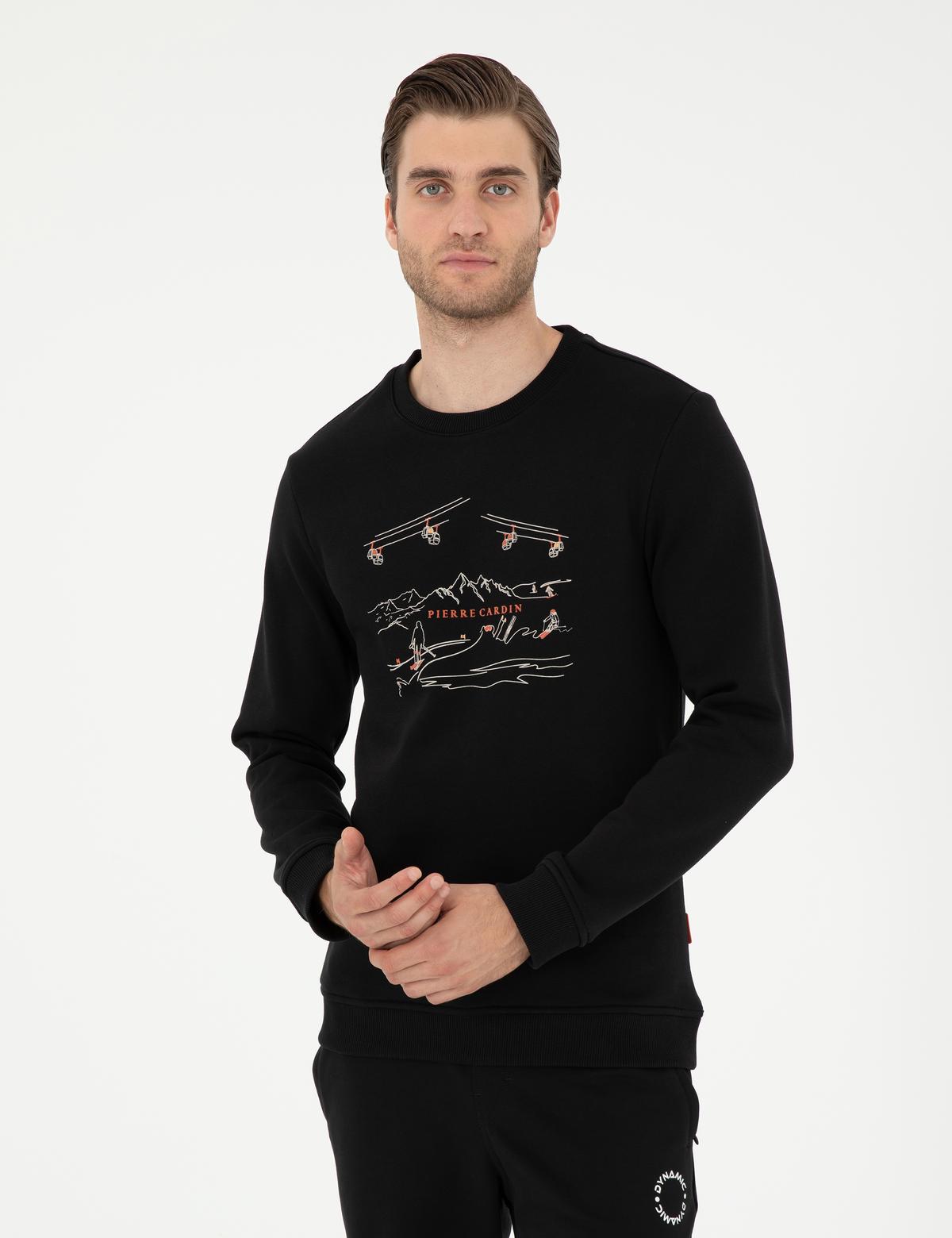 Siyah 3 İplik Regular Fit İçi Polarlı Sweatshirt