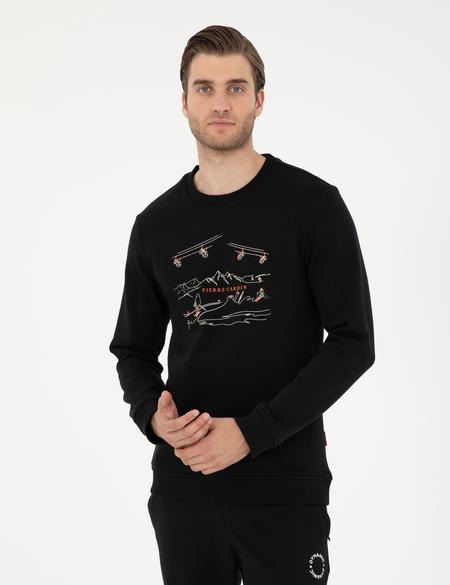 Siyah 3 İplik Regular Fit İçi Polarlı Sweatshirt - 50298587004